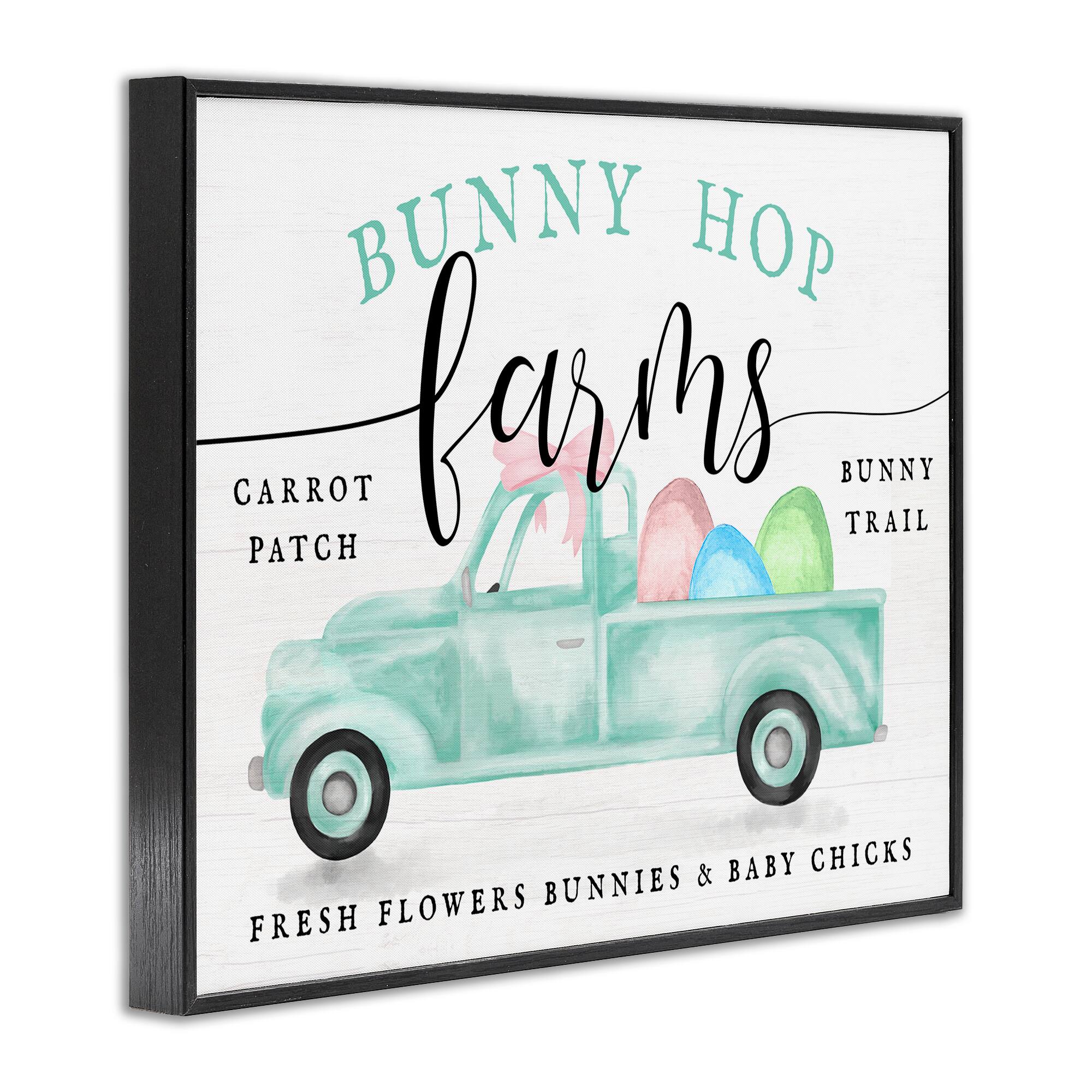 Stupell Industries Bunny Hop Farms Sign Easter Egg Green Truck Framed Giclee Art
