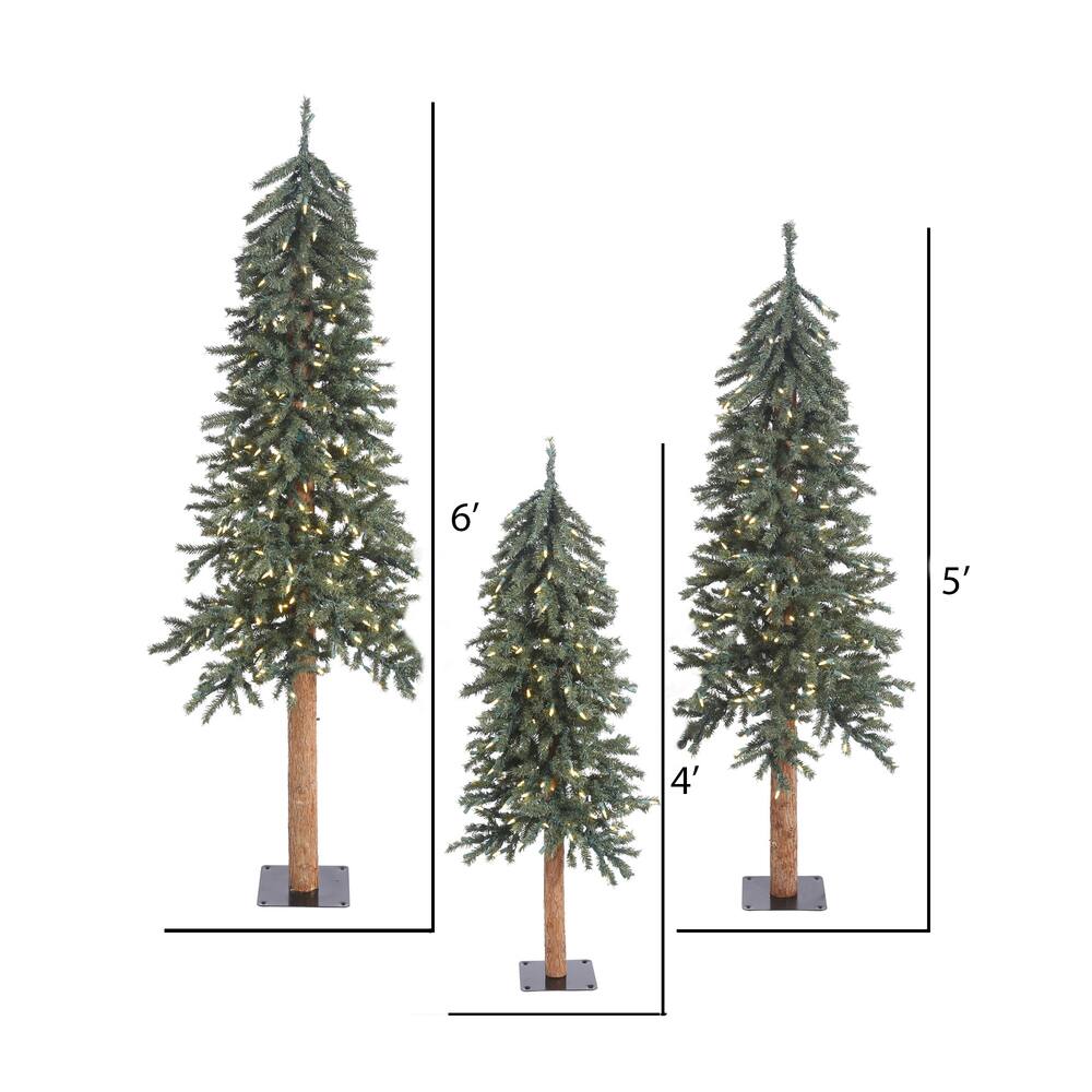 4ft., 5ft., & 6ft. Pre-Lit Natural Bark Alpine Artificial Christmas Tree Set, Clear Lights