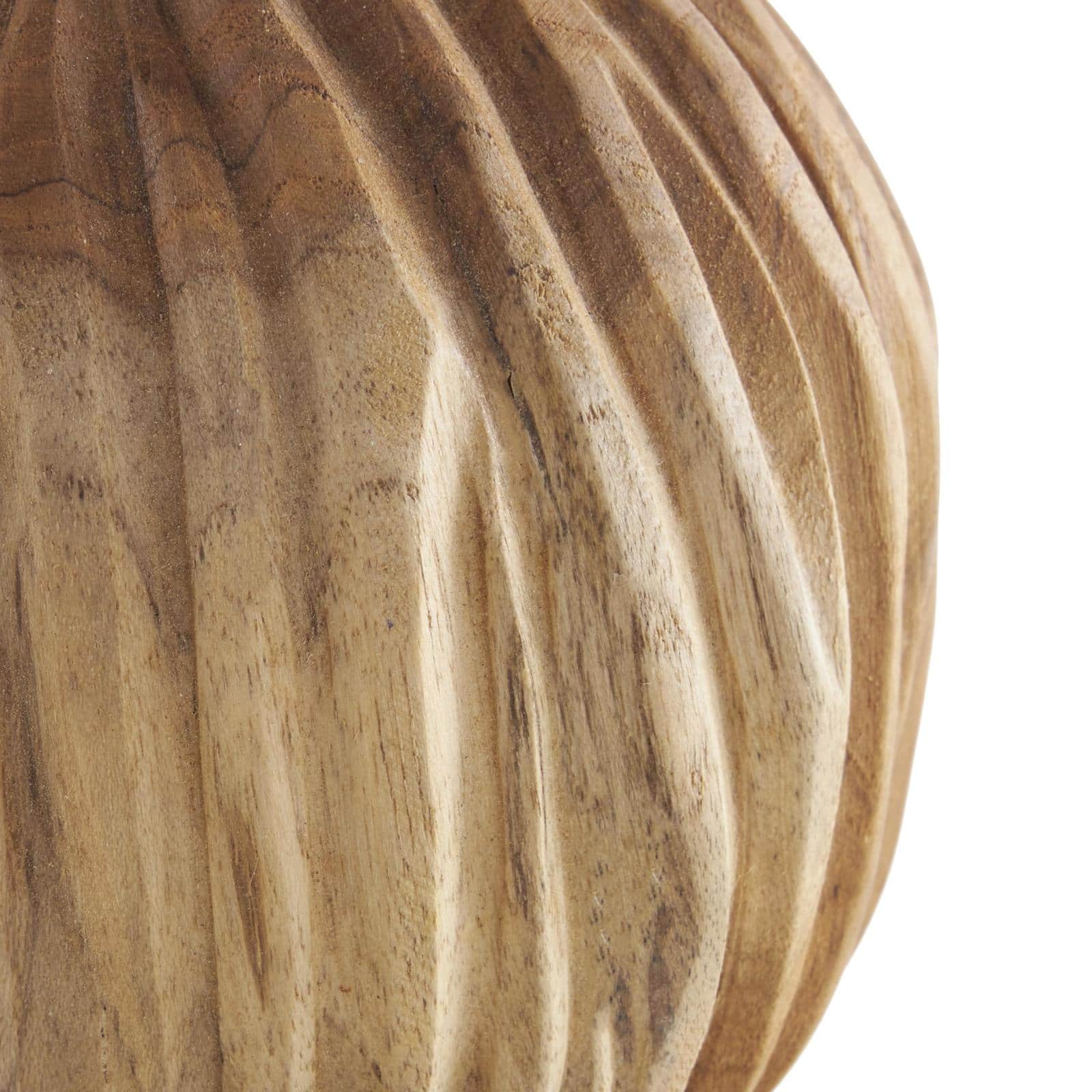 Brown Teak Wood Carved Textured Orbs Set