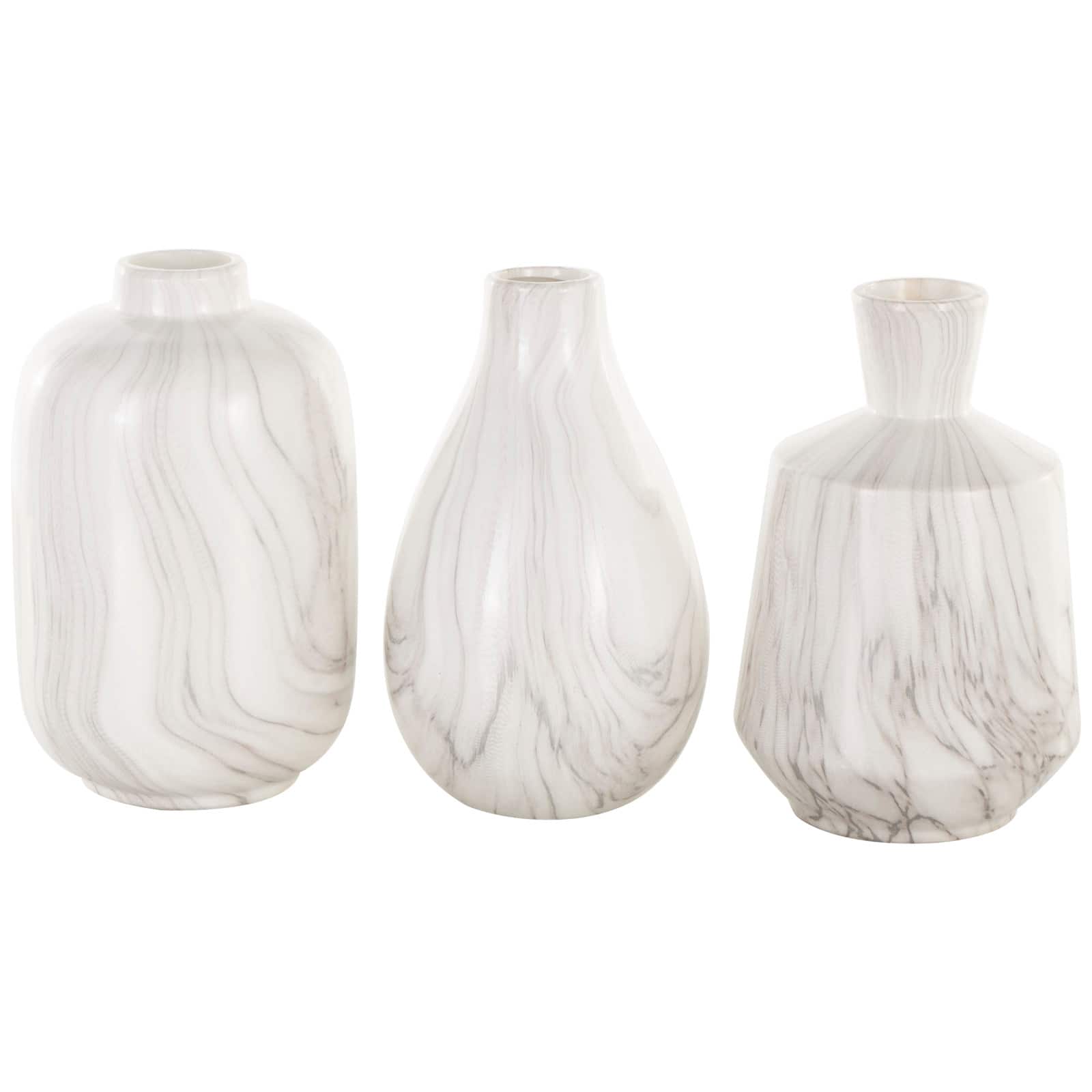 White Ceramic Marble Inspired Vase Set