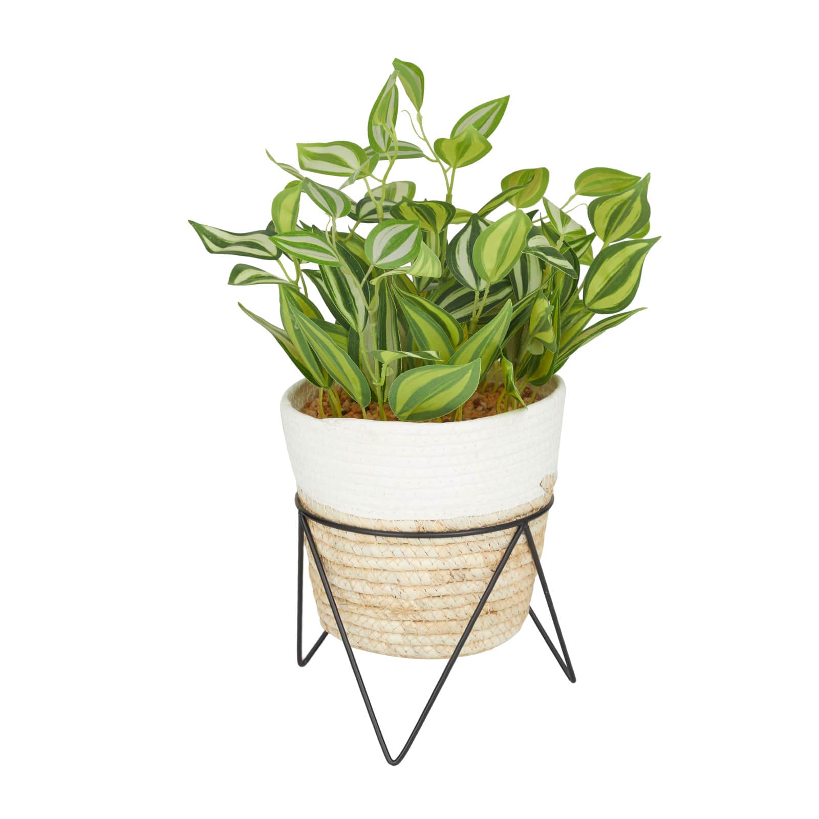 16" Potted Green Rattan Coastal Artificial Foliage