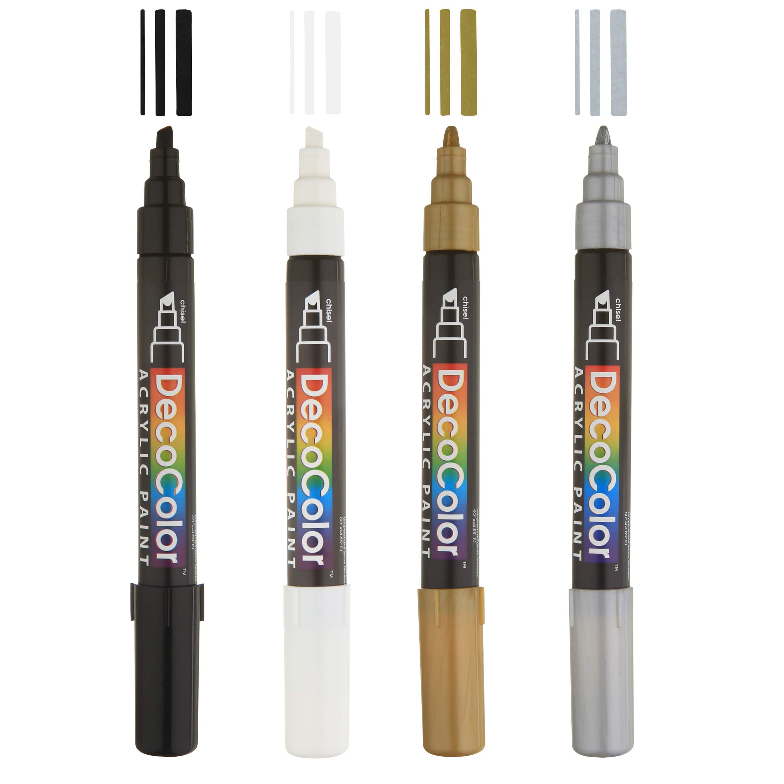 DecoColor® Black, White, Gold & Silver Chisel Tip Acrylic Paint Marker Set