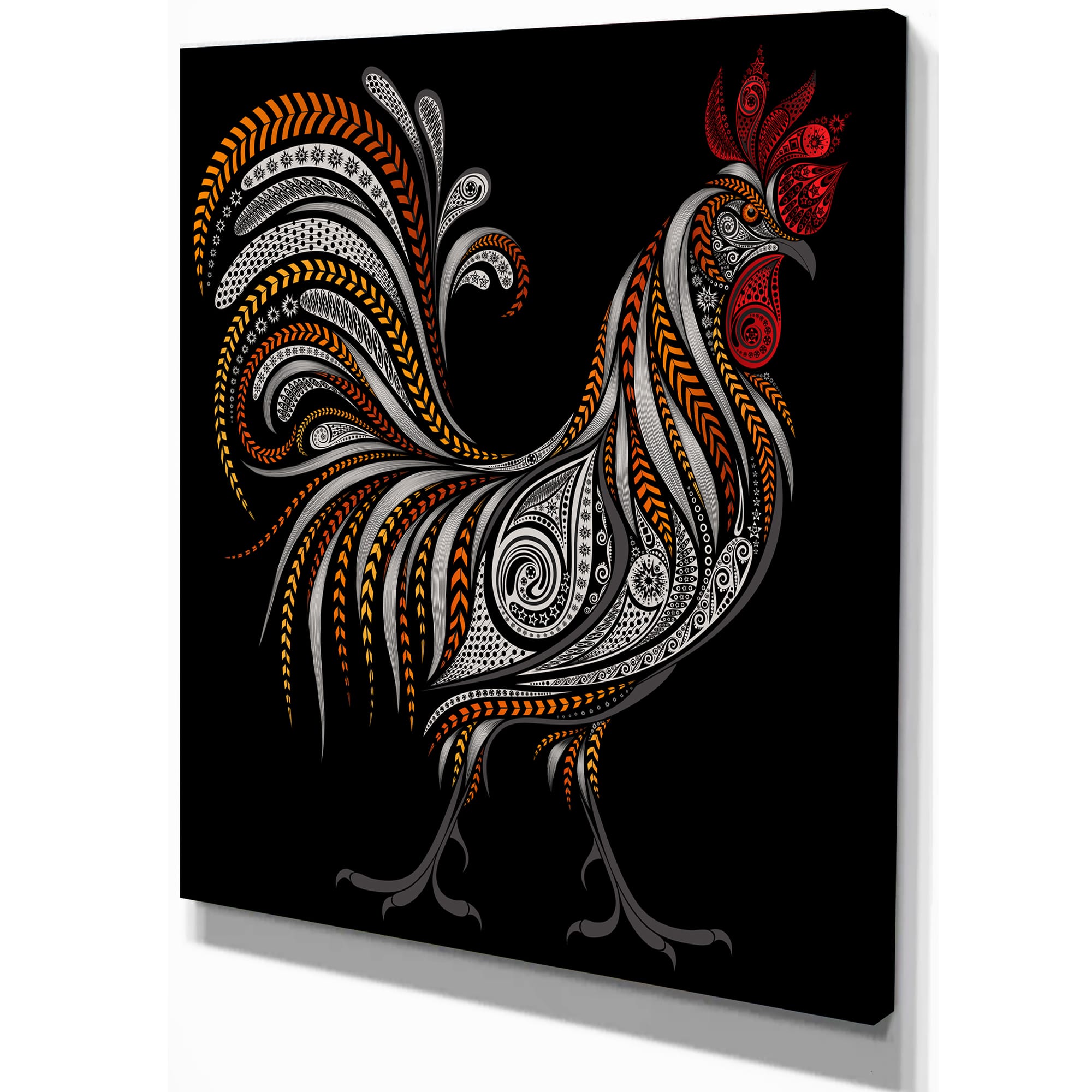Designart - Vintage rooster - of Farmhouse Animals of Painting Print on Wrapped Canvas