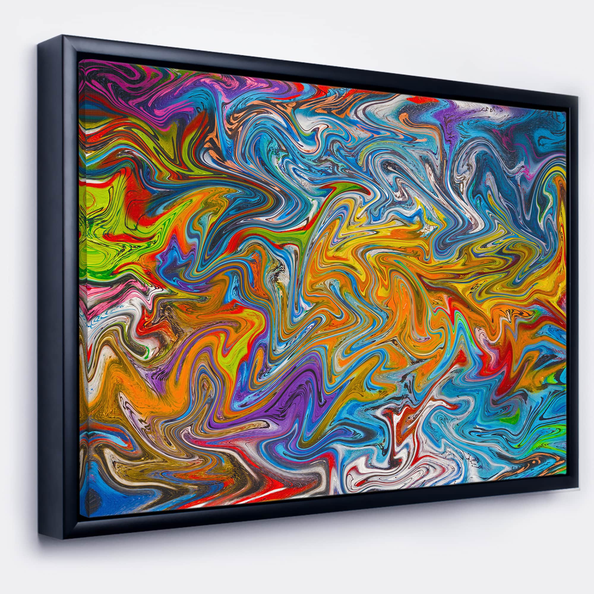 Designart - Fractal Flowing Colors - Abstract Framed Canvas Art Print