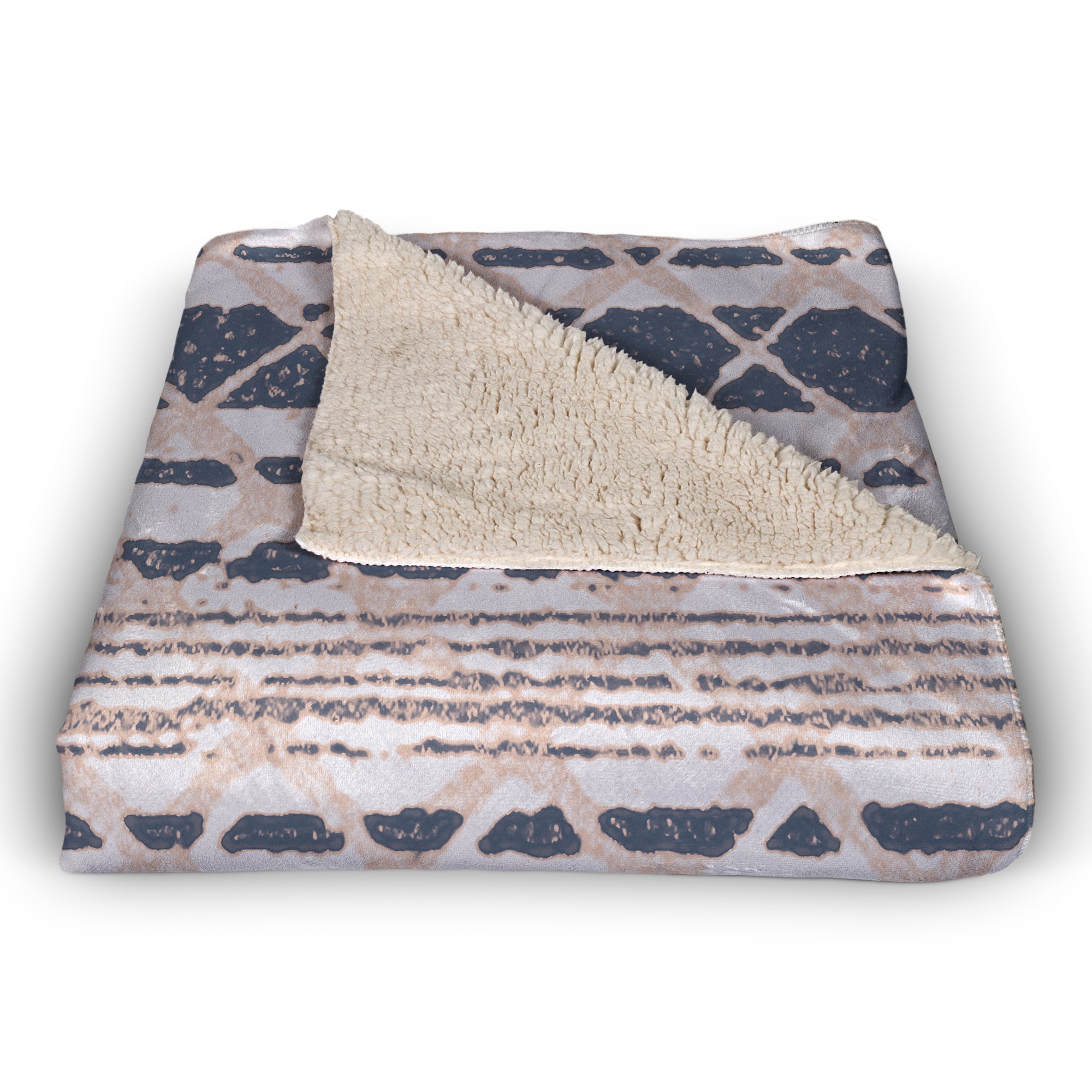 Blush Pink & Blue Woven Pattern Sherpa Fleece Blanket