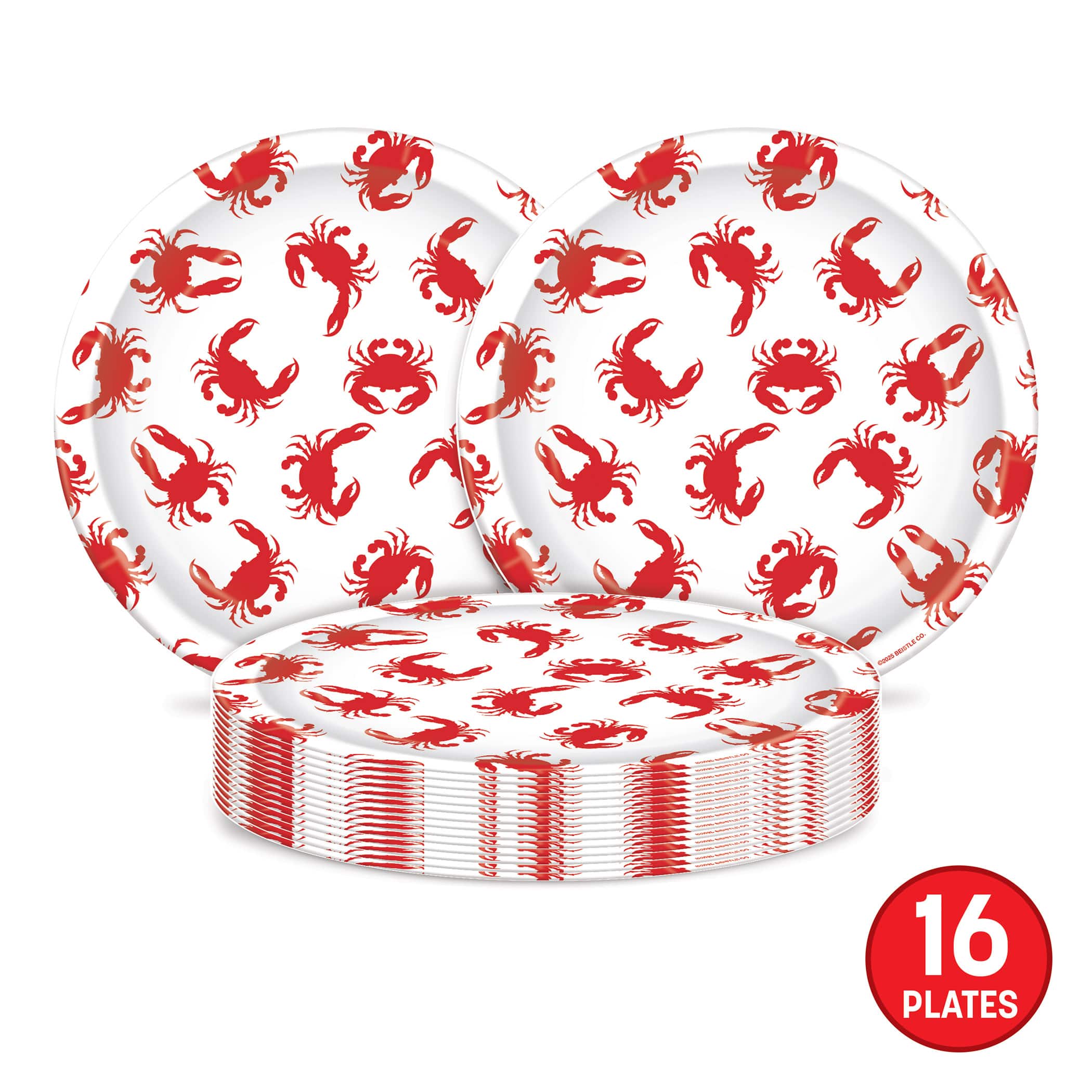 Beistle 9" White & Red Crab Plates, 16ct.