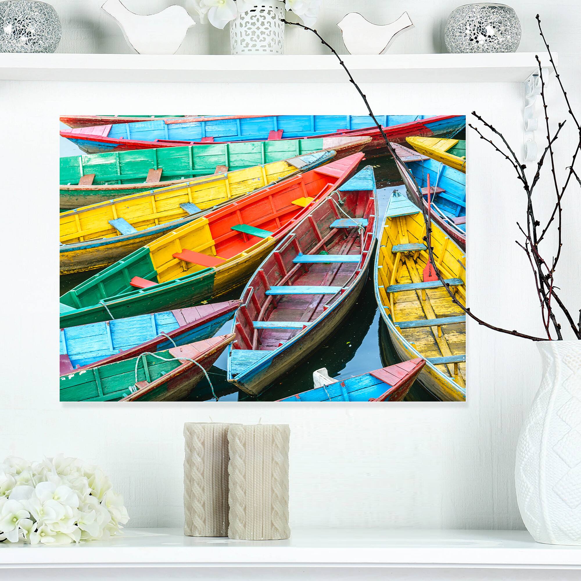 Designart - Rowing Boats on the Lake in Pokhara - Boat Canvas Art Print