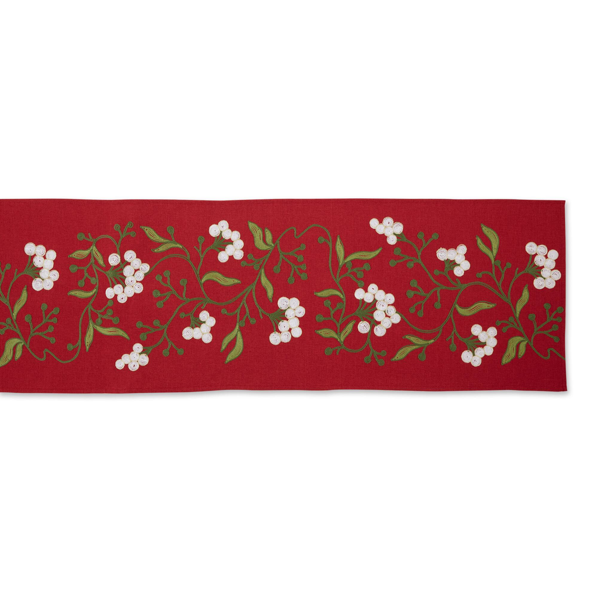 DII® 70" Red Mistletoe Embroidered Table Runner