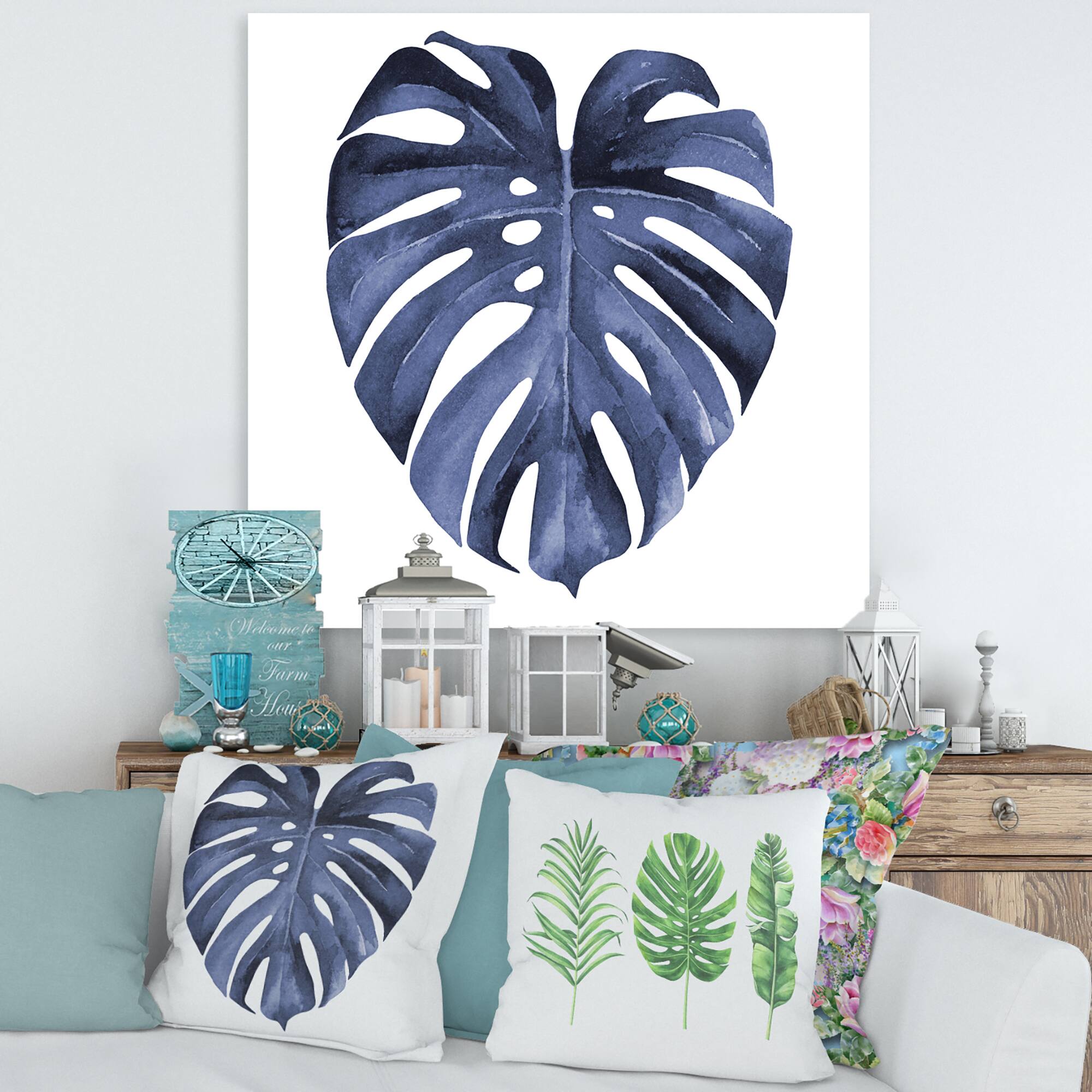Designart - Tropical Blue Watercolour Leaves III