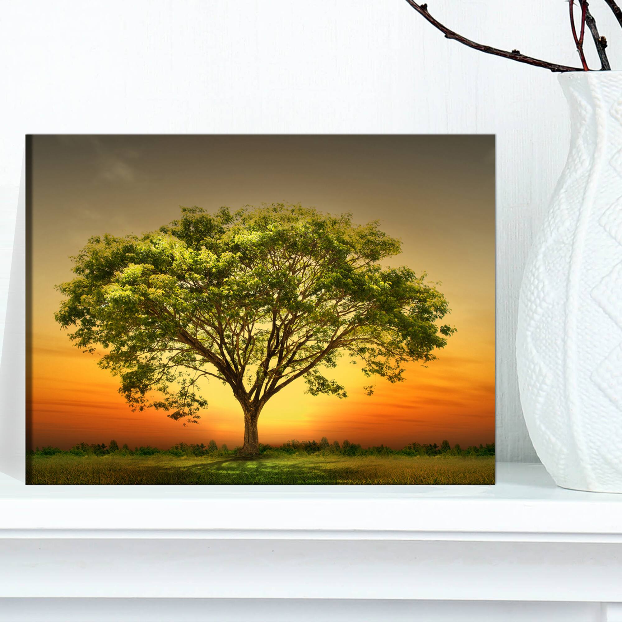 Designart - Green Tree against Setting Sun