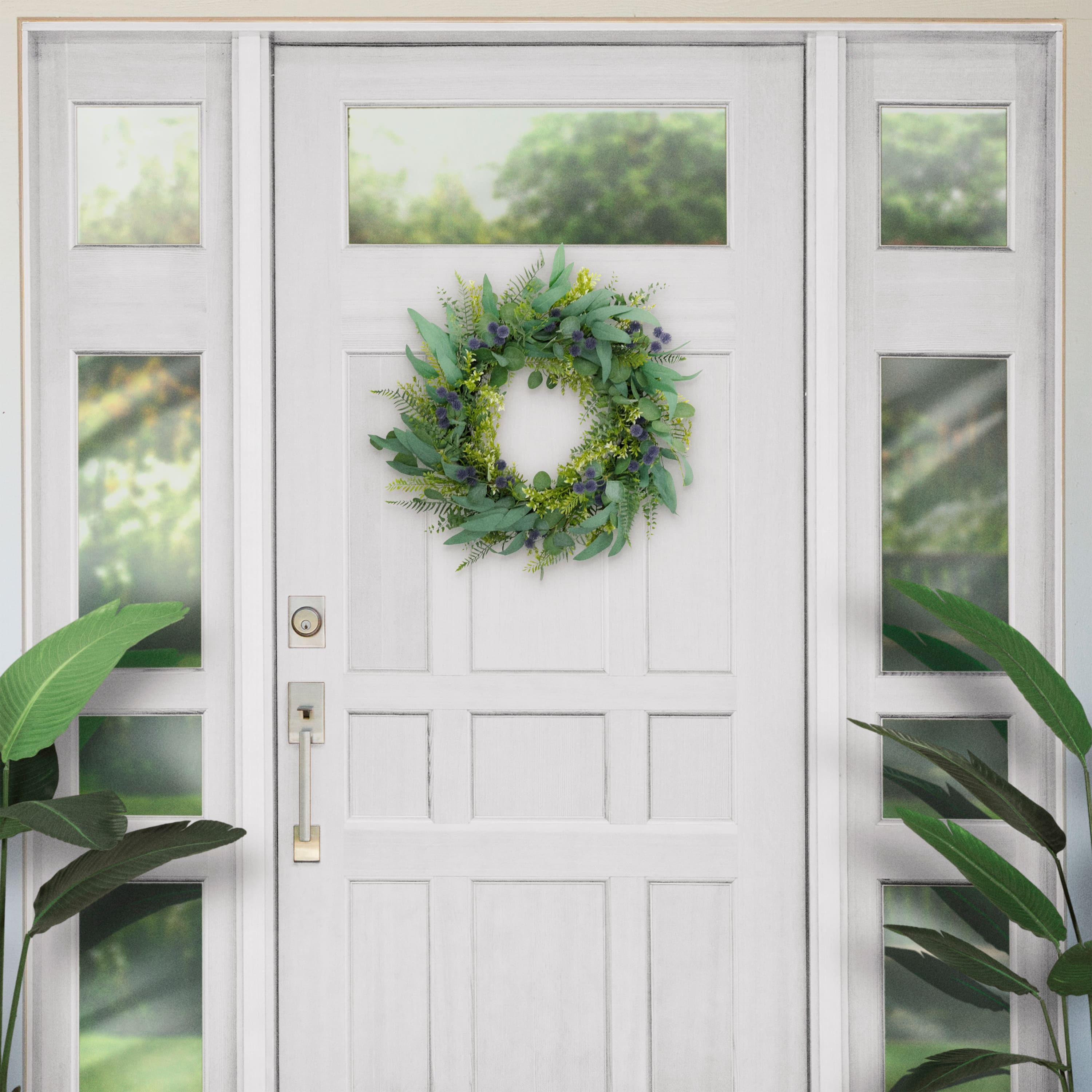 6 Pack: 30'' Green & Purple Eucalyptus Floral Spring Wreath