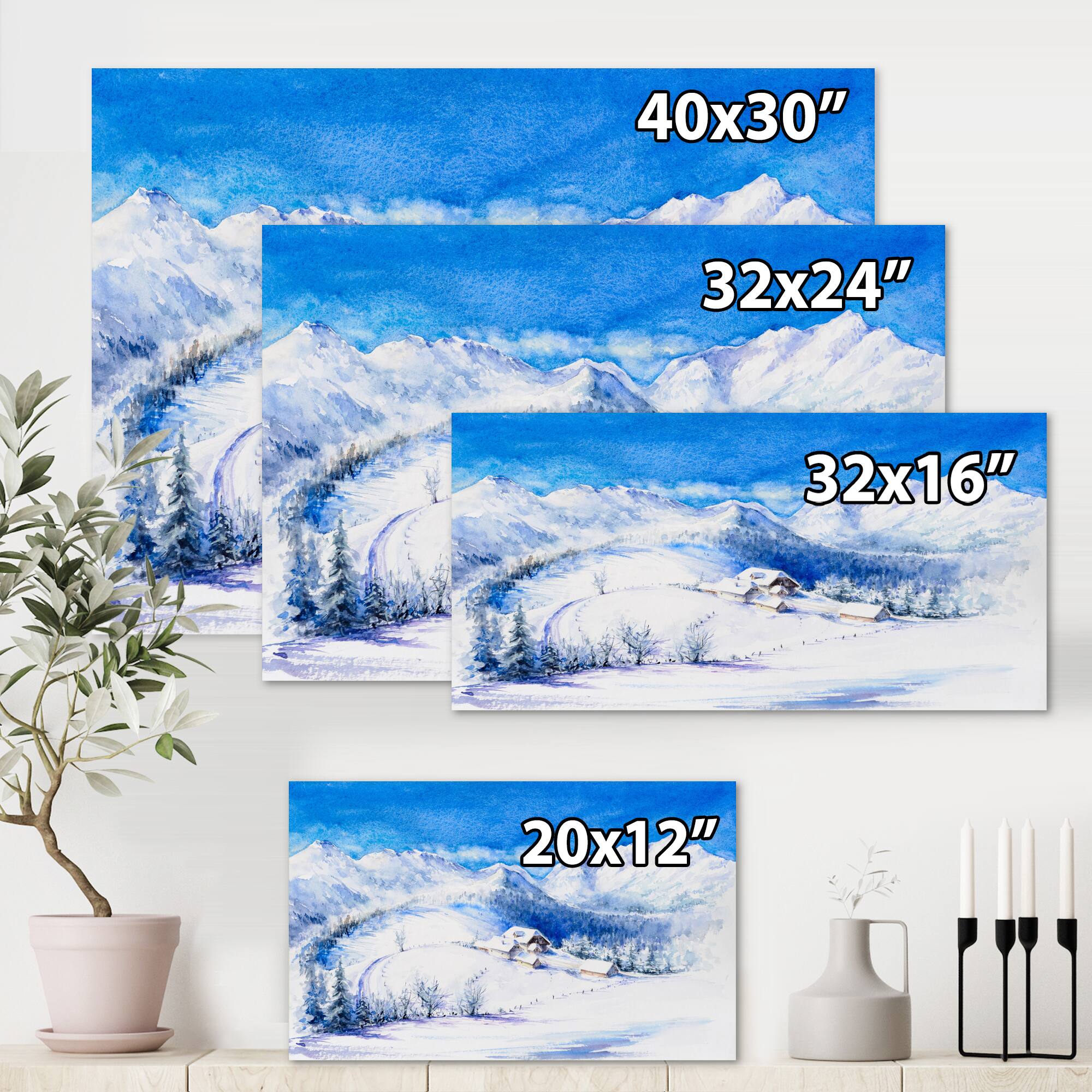 Designart - Winter Mountain Landscape With Wooden House
