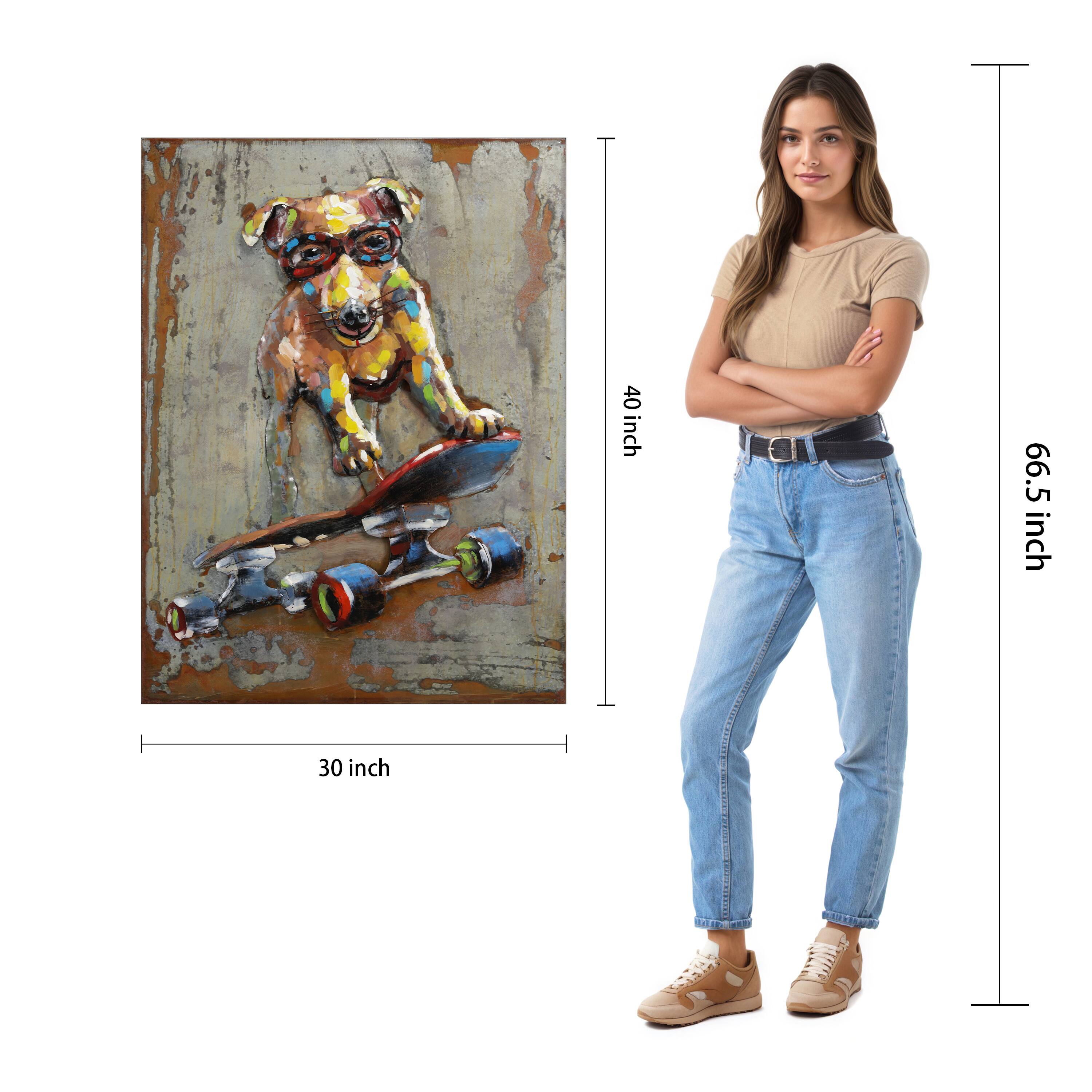 Empire Art Direct 40" x 30" Dog on skateboard Wall Art Sculpture