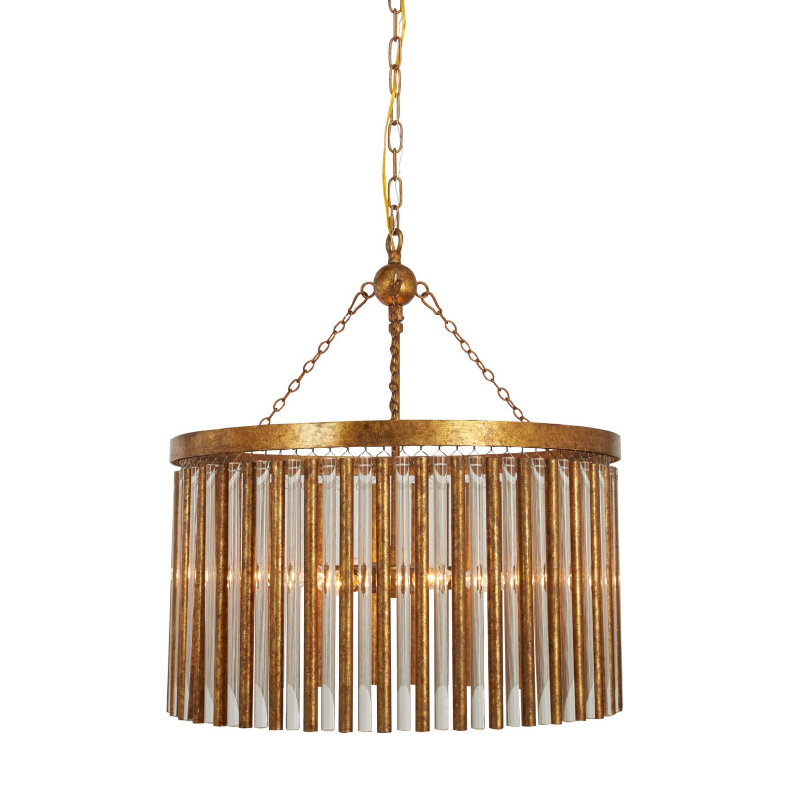 Gold Iron Glam Drum Chandelier, 25" x 22" x 22"
