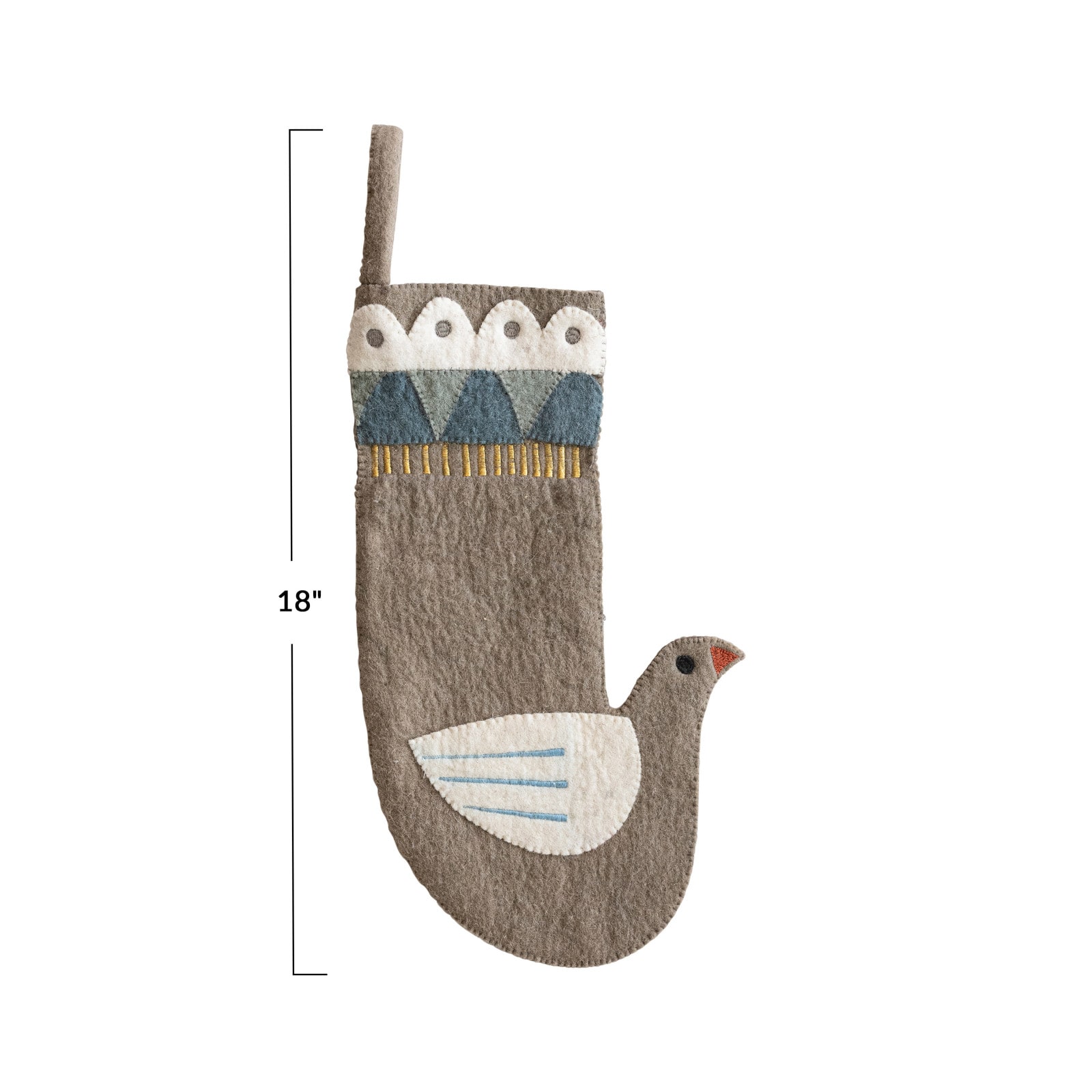 Hello Honey® 18" Wool Felt Dove Shaped Stocking with Applique & Embroidery