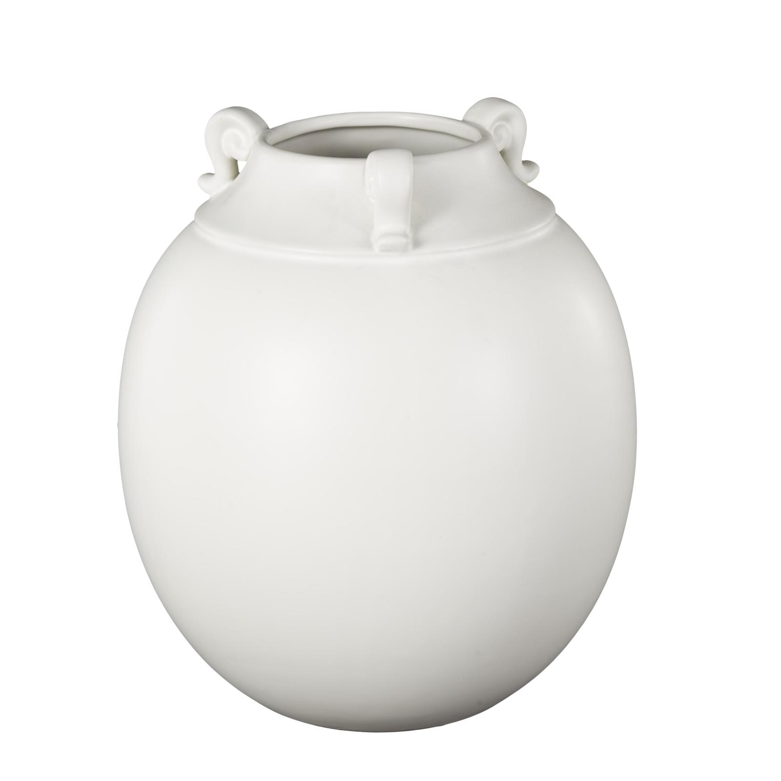 11" White Ceramic Minimalistic Vase with Scroll Handles