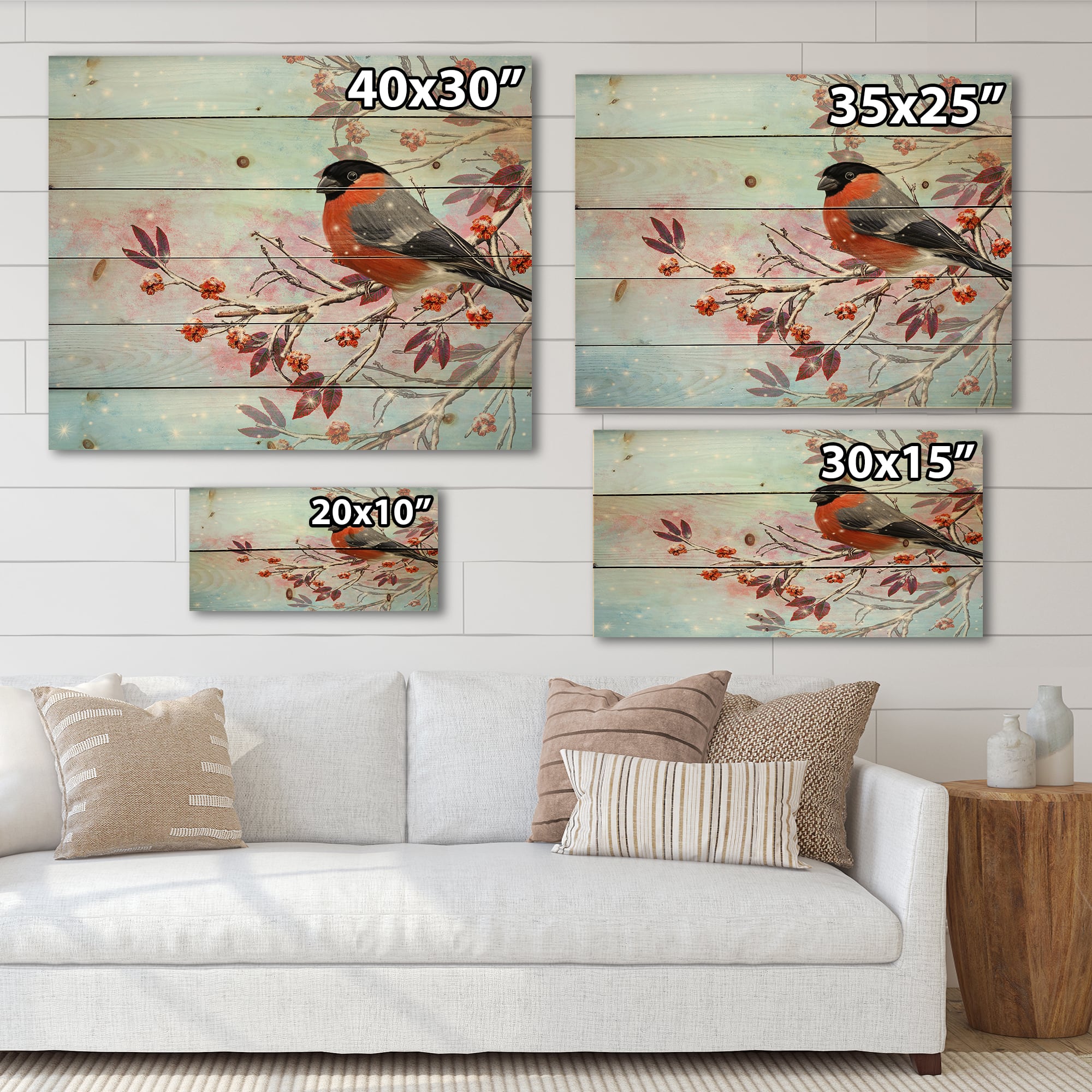 Designart - Two Bright Bird Bullfinch Bird Sitting On A Branch