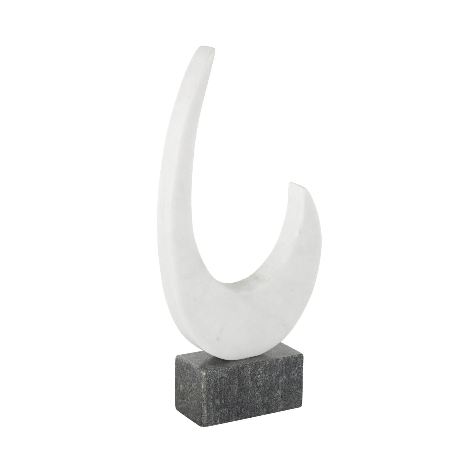 12.75" White with Black Block Base Marble Abstract Curved Sculpture