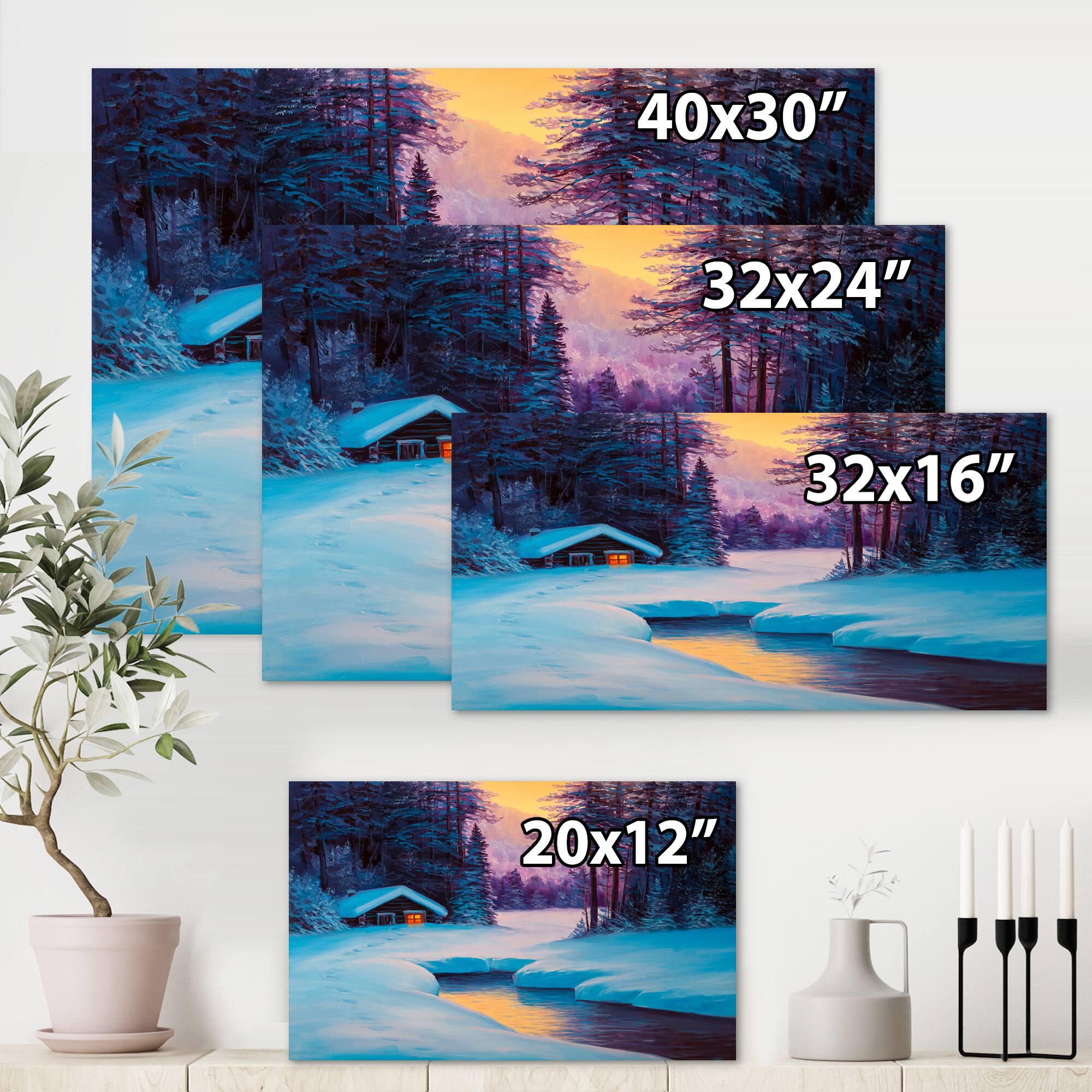 Designart - Old Cabin In Winter Forest II - Traditional Canvas Wall Art Print