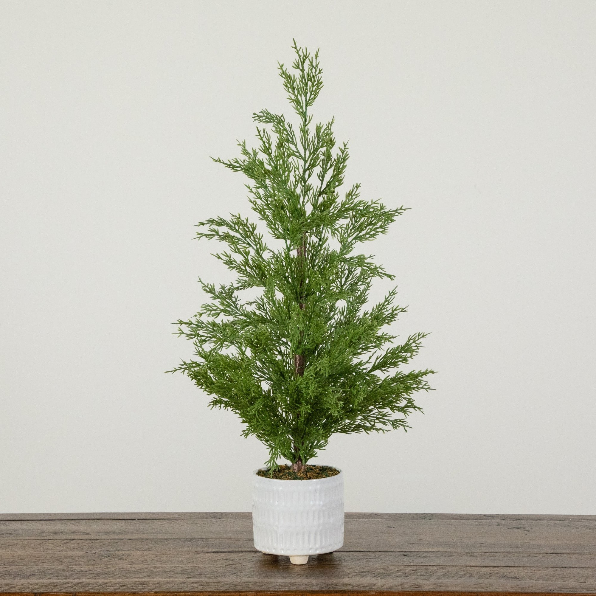 Nearly Natural 24" Artificial Norfolk Pine Christmas Tree in White Ceramic Planter