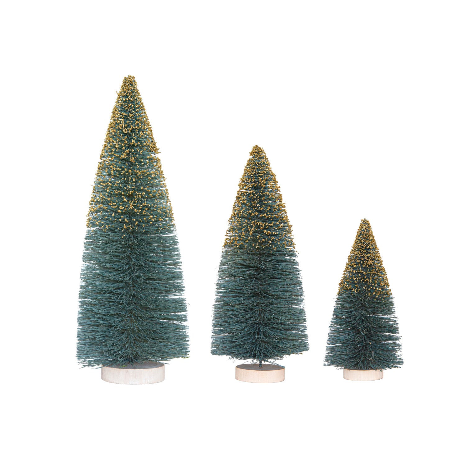 Hello Honey® 12" Green & Gold Glitter Sisal Bottle Brush Tree with Wood Base