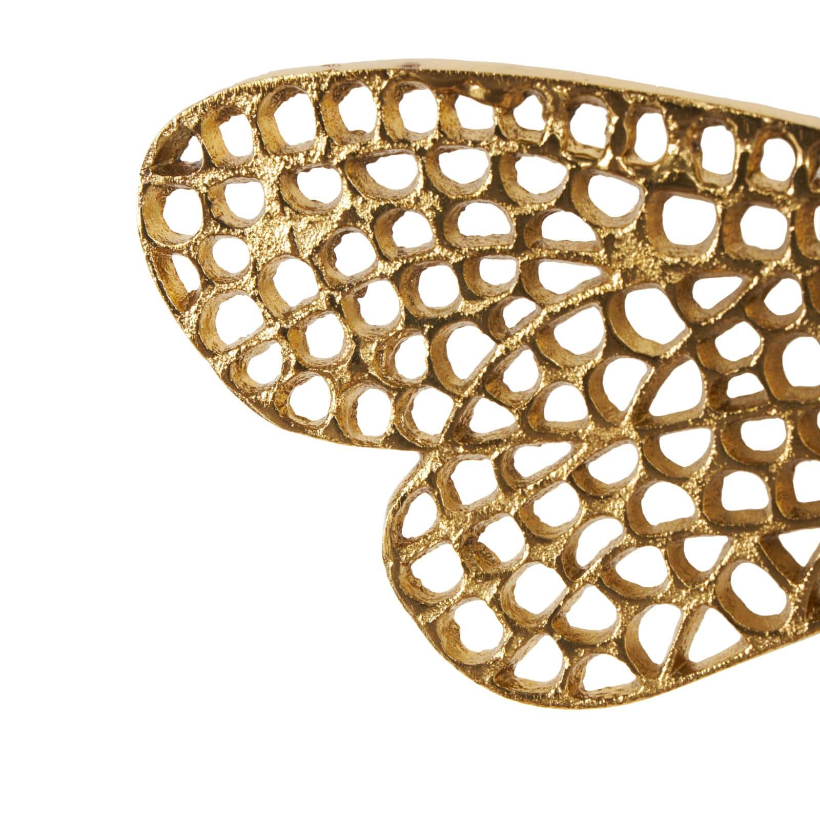 Gold Aluminum Dragonfly Wall Decor with Spotted Cutout Wings, Set of 3