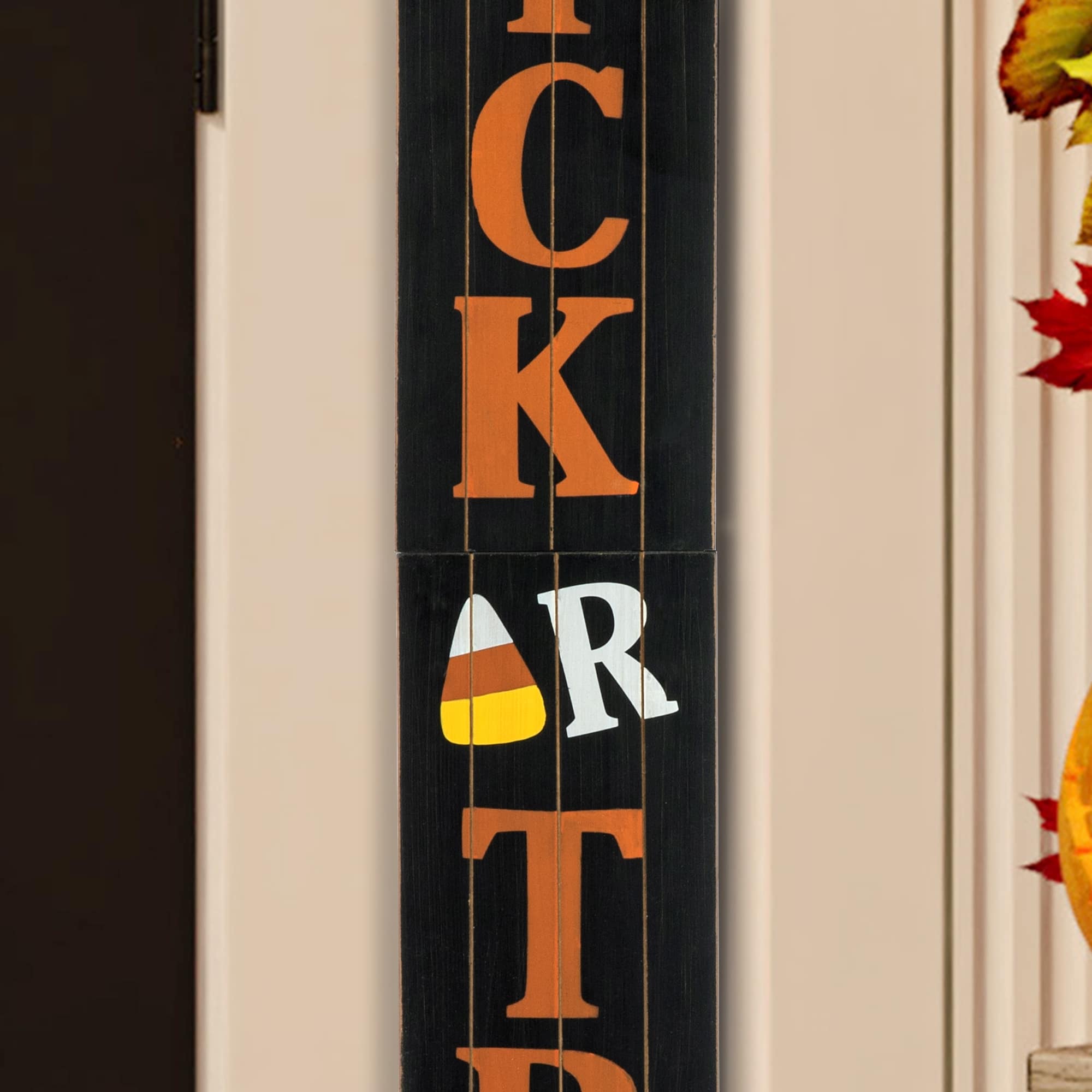 Glitzhome® Orange & Black Wooden Trick or Treat Porch Sign