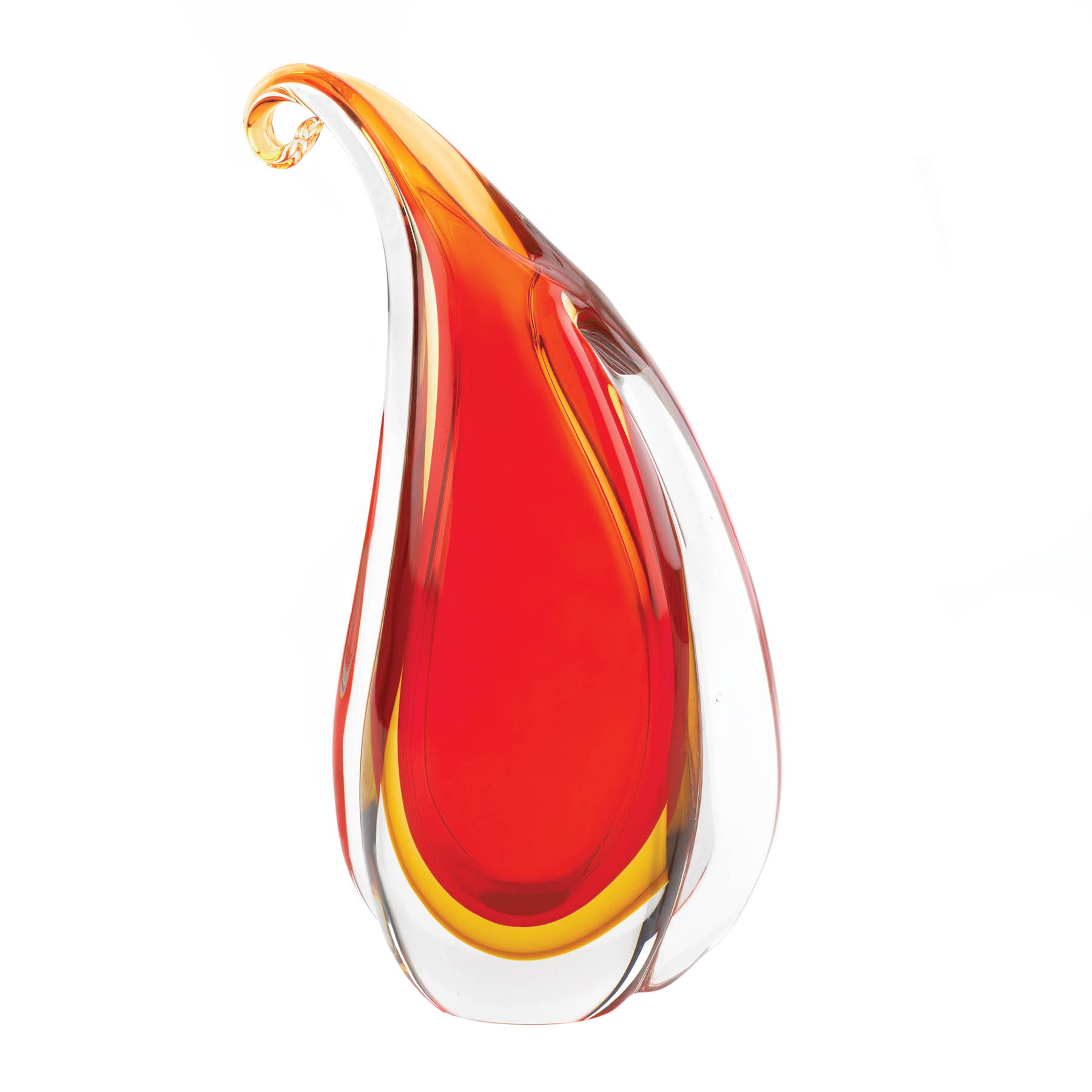 11" Red Curl Art Glass Vase
