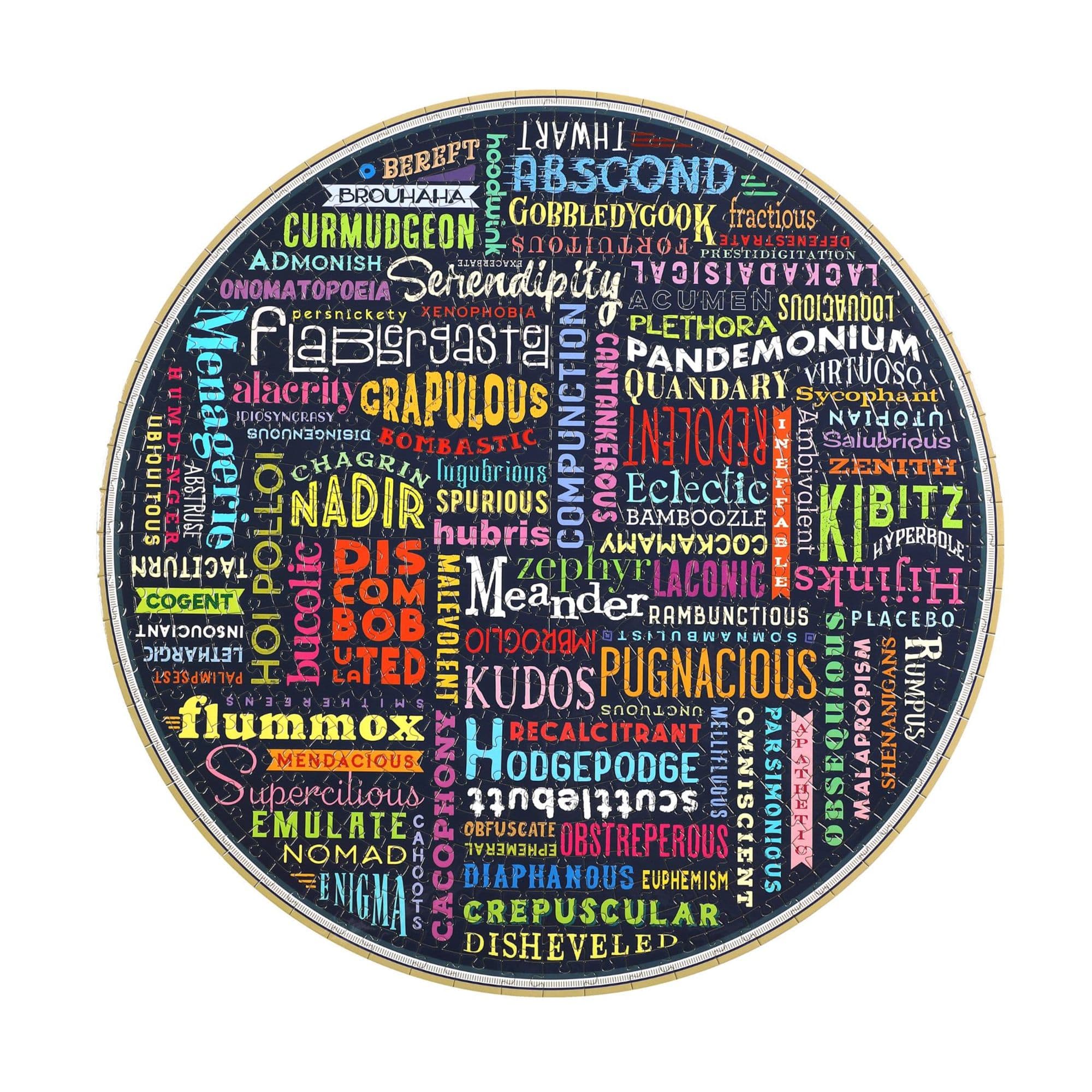 eeBoo Piece & Love "100 Great Words" 500 Piece Round Jigsaw Puzzle