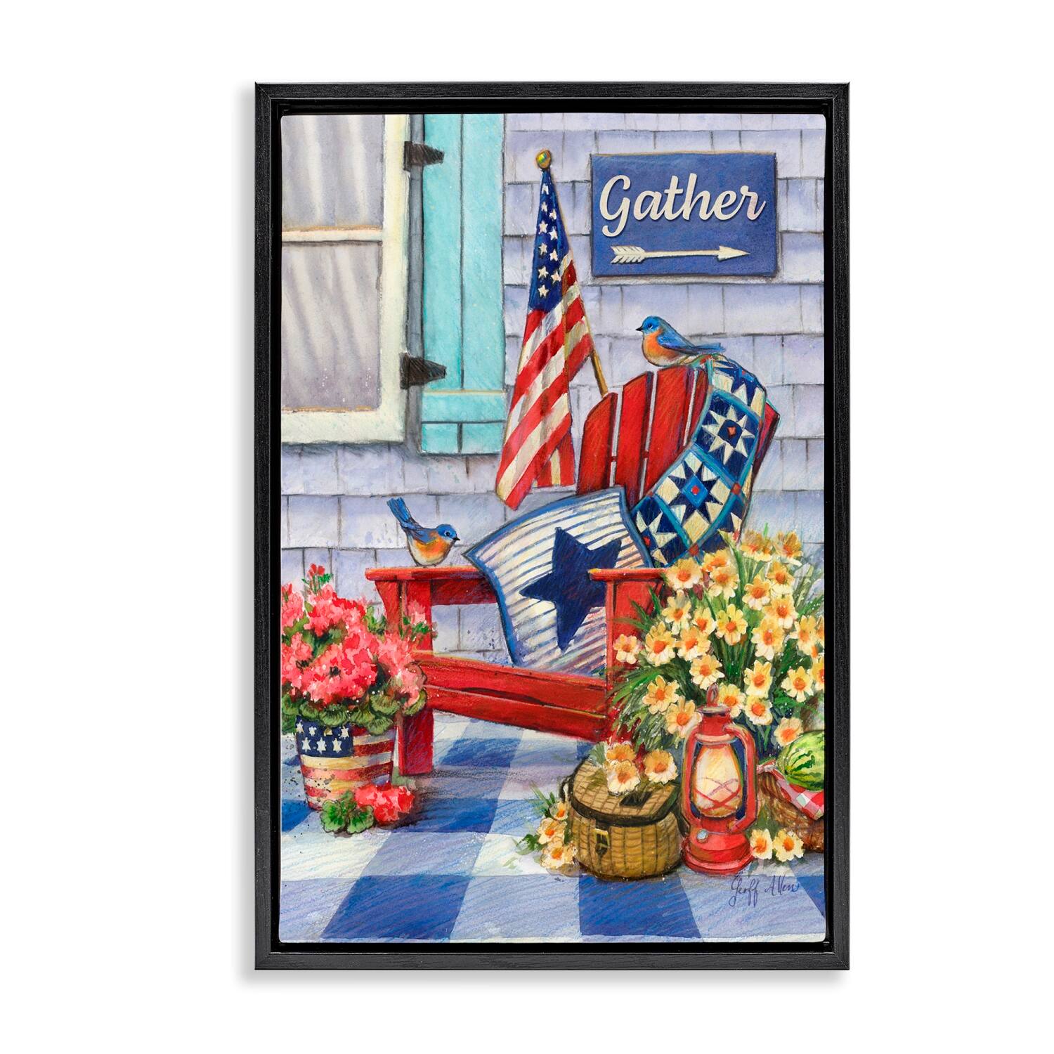 Stupell Industries Patriotic Porch View Floater Framed Art