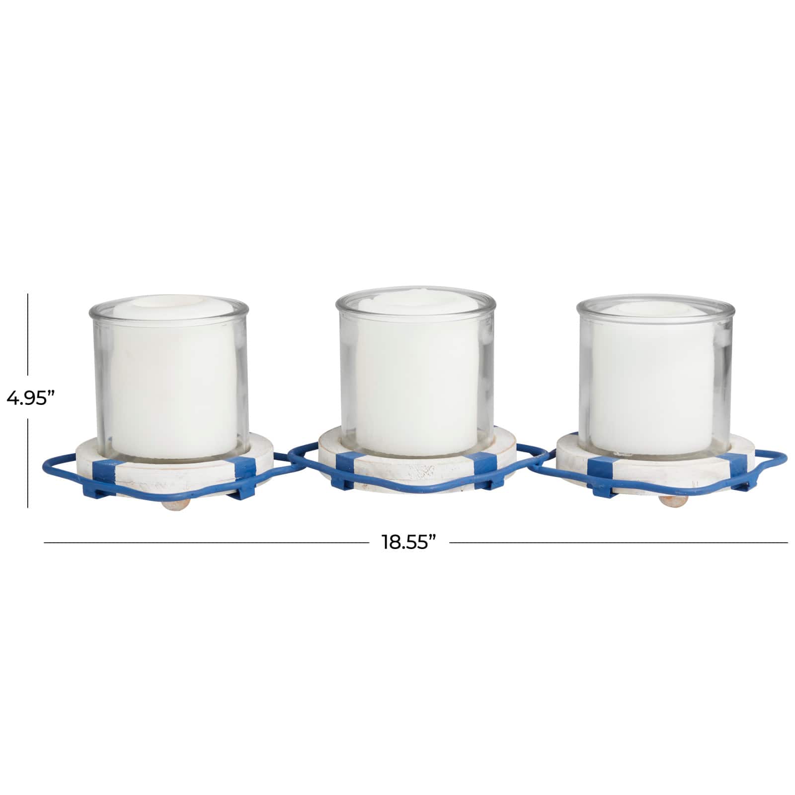 Metal Distressed 3-Linked Buoy Candle Holder with White Wood Accents