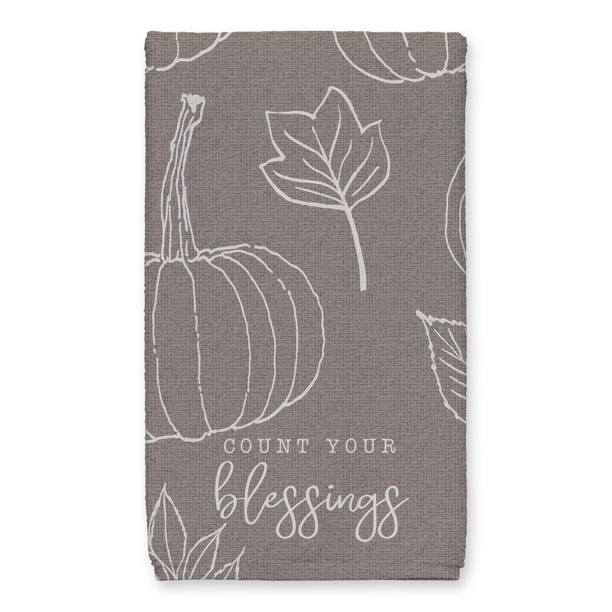 Count Your Blessings Gray Pumpkin Tea Towel Set