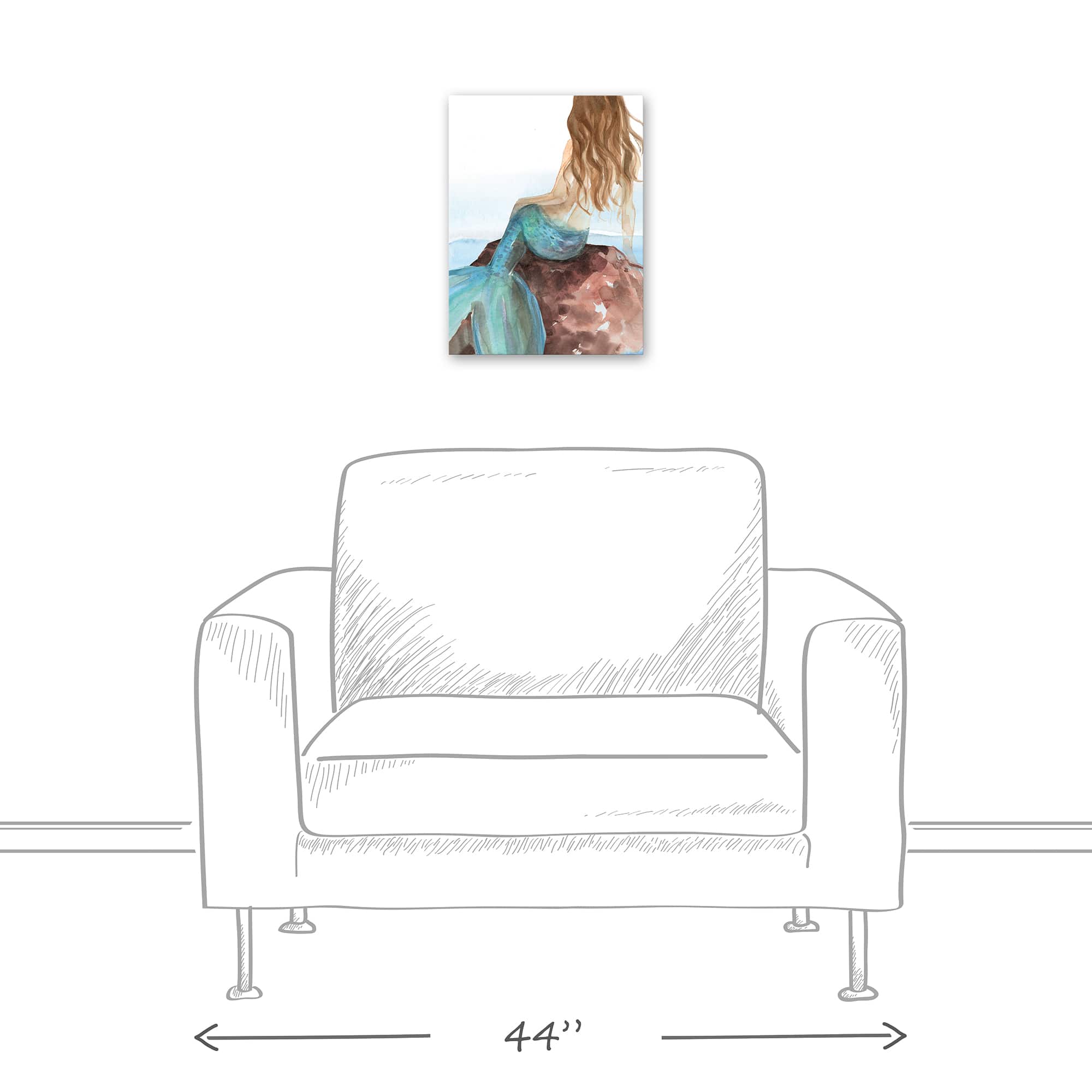 Mermaid On A Rock 12" x 16" Canvas Wall Art