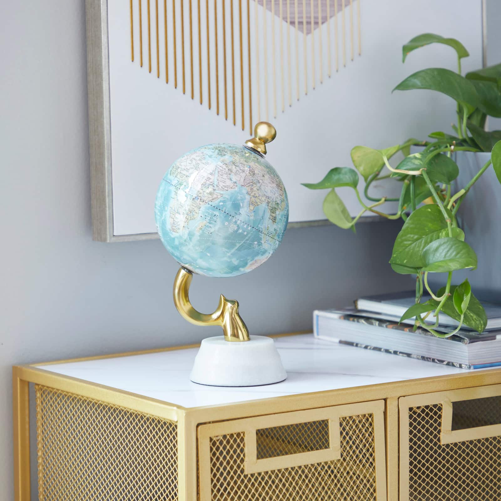 10" Blue Stoneware Coastal Globe