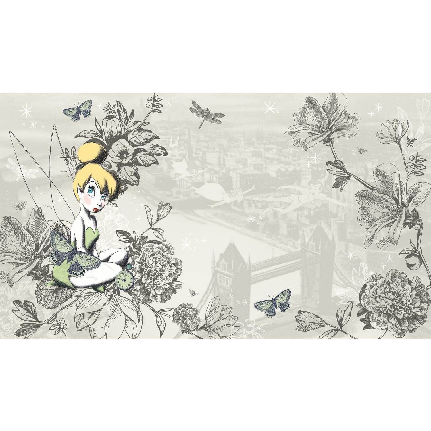 RoomMates Vintage Tinkerbell XL Chair Rail Prepasted Mural