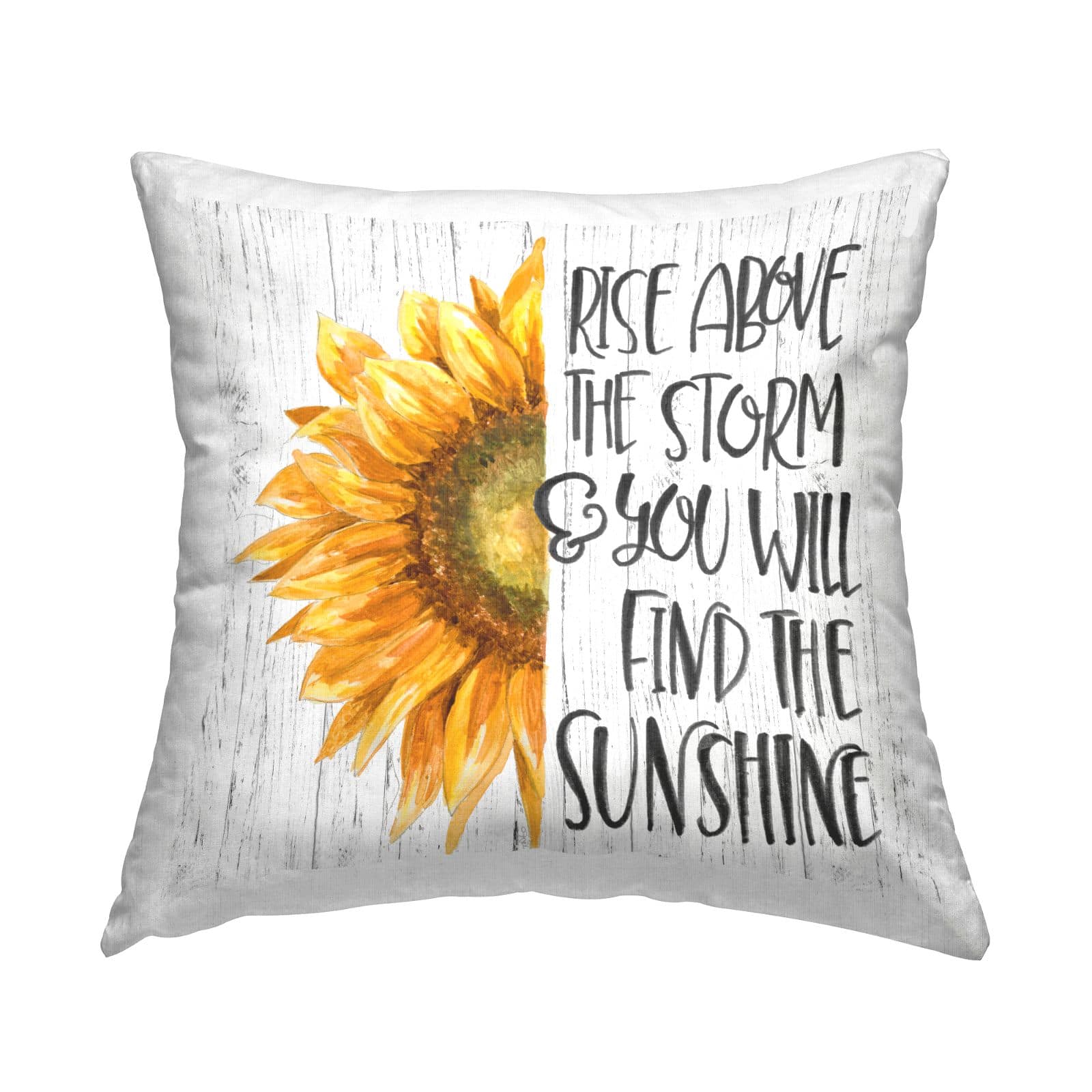 Stupell Industries Find The Sunshine Rustic Sunflower Uplifting Phrase Throw Pillow, 18" x 18"