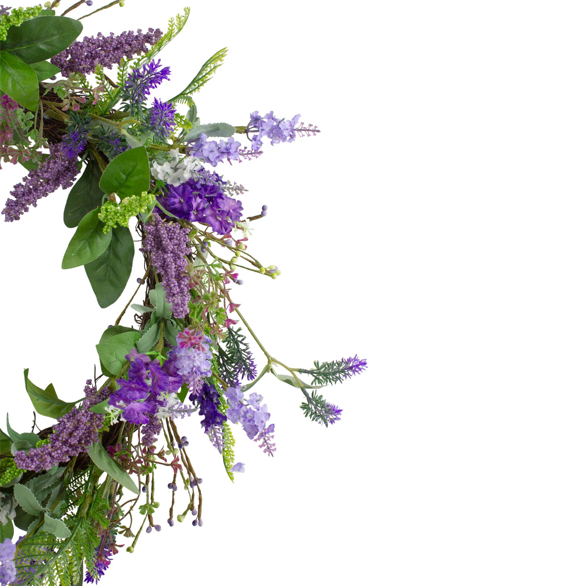 20" Purple Lavender & Spring Foliage Artificial Wreath