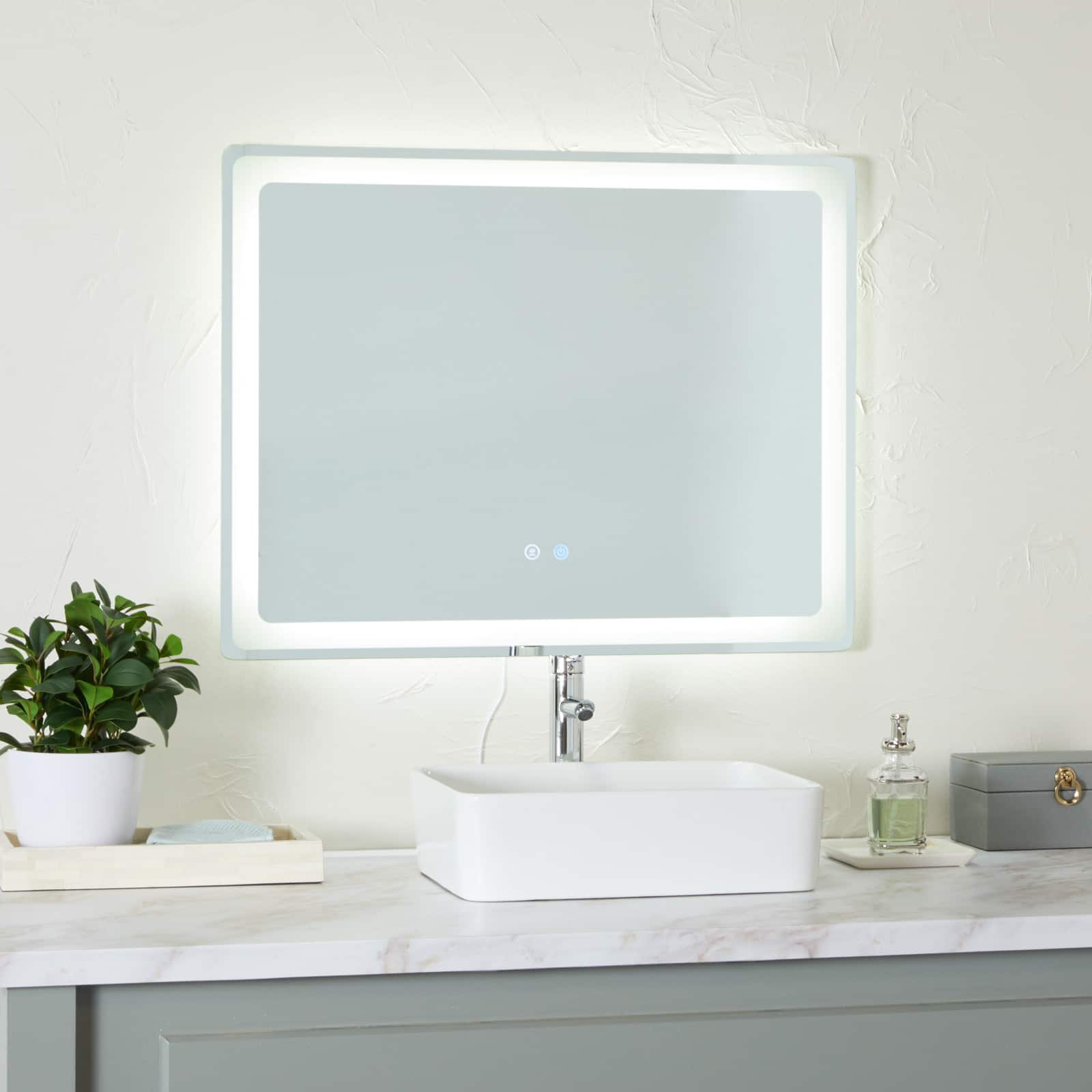 Clear Glass Modern Anti Fog Mirror, 36" x 1" x 28"