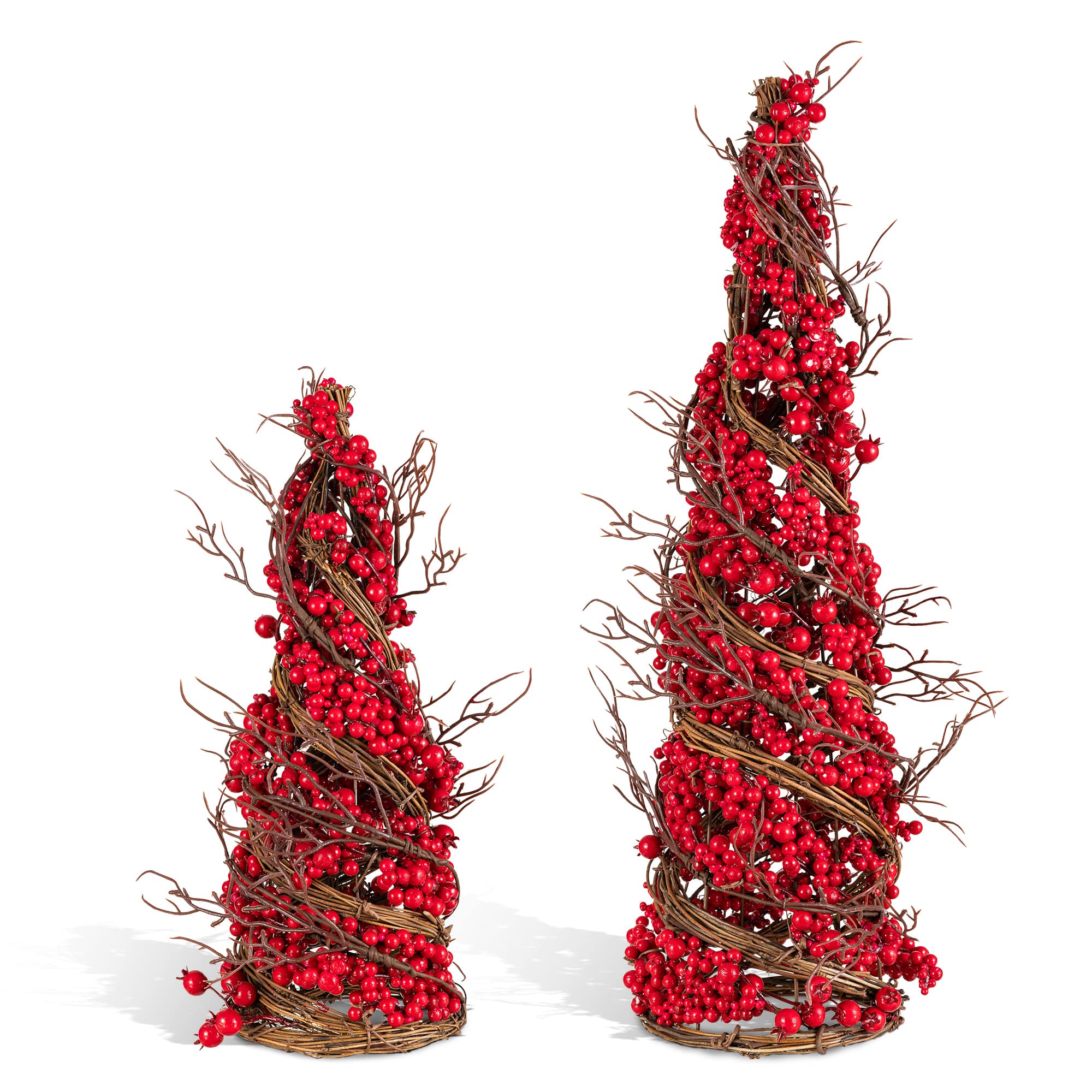 Glitzhome® Set of 2 24"/16" Christmas Red Berry Rattan Table Tree