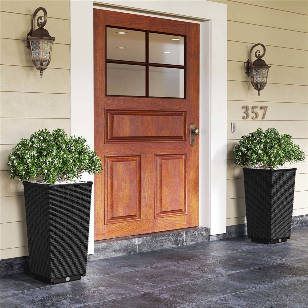 Costway 23" Tall Planters PP Rattan Wicker Plant Pot Self-watering Tree Pots