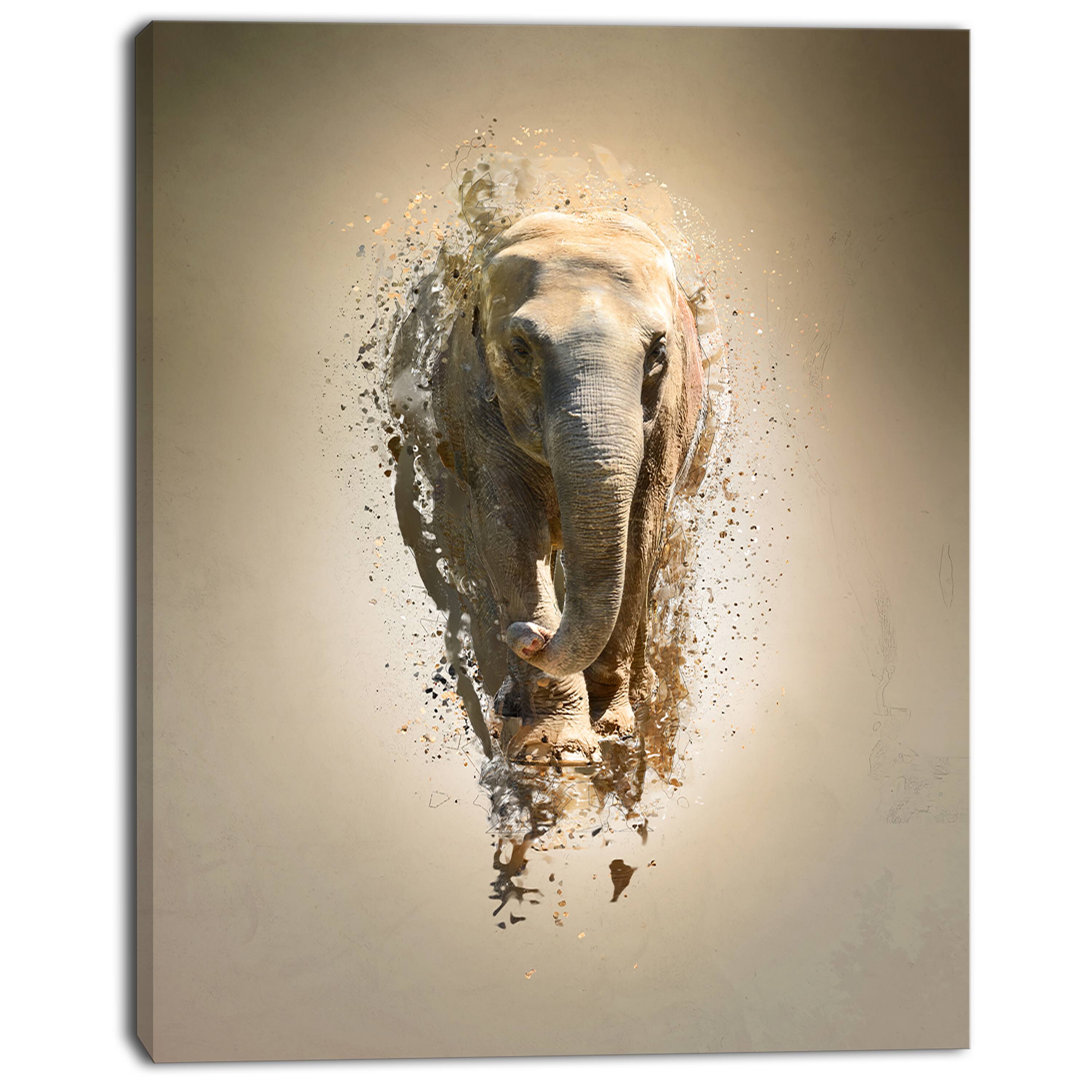 Designart - Mammoth Elephant Walking - Animal Canvas Wall Art