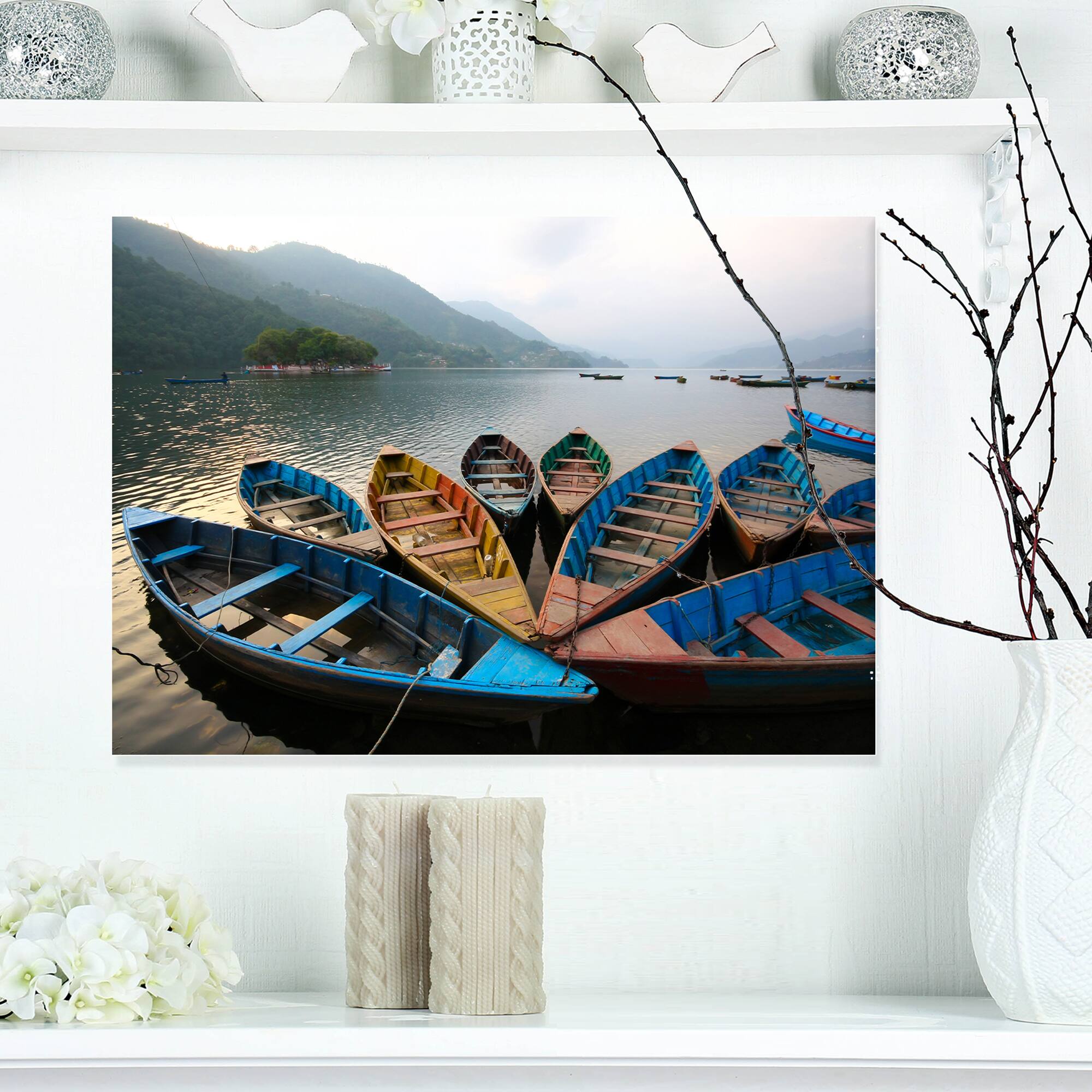 Designart - Beautiful Boats in Phewa Lake