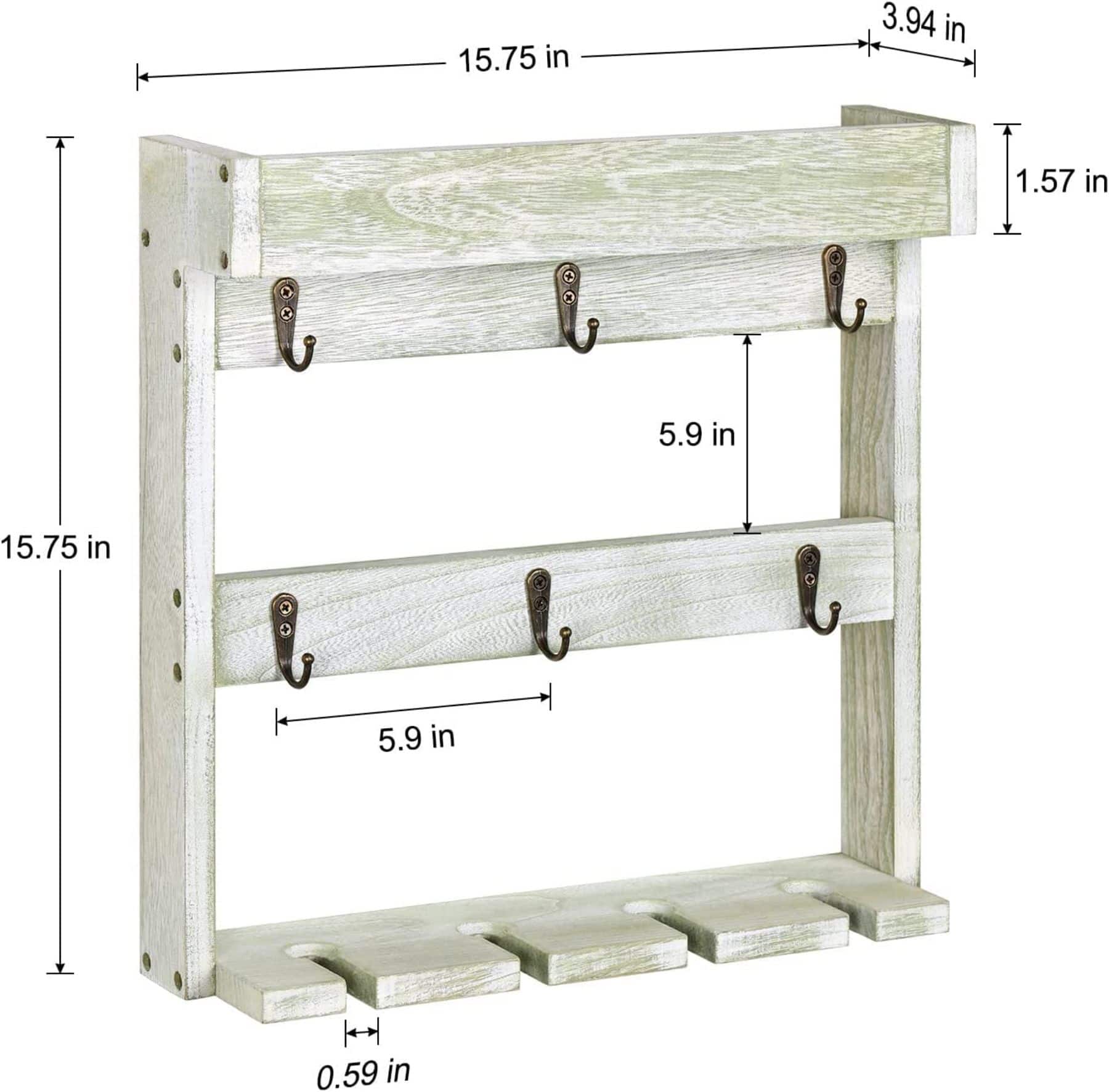 NEX™ 16" Green White Wood Wall-Mounted Coffee Mug Rack