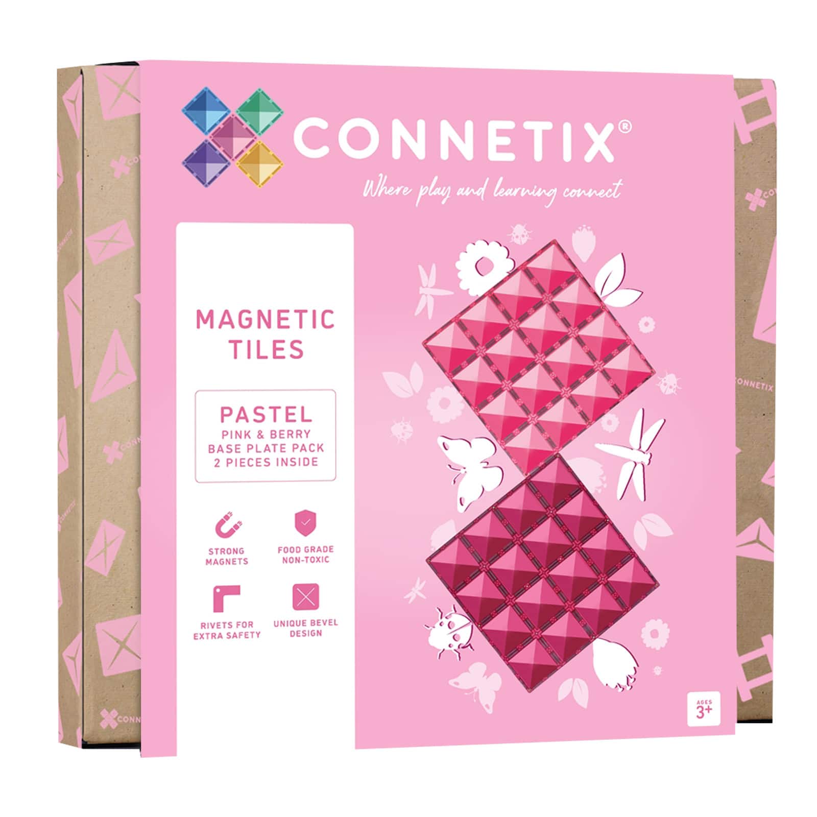 Connetix® Pastel Pink & Berry Magnetic Tiles Base Plates, 2ct.