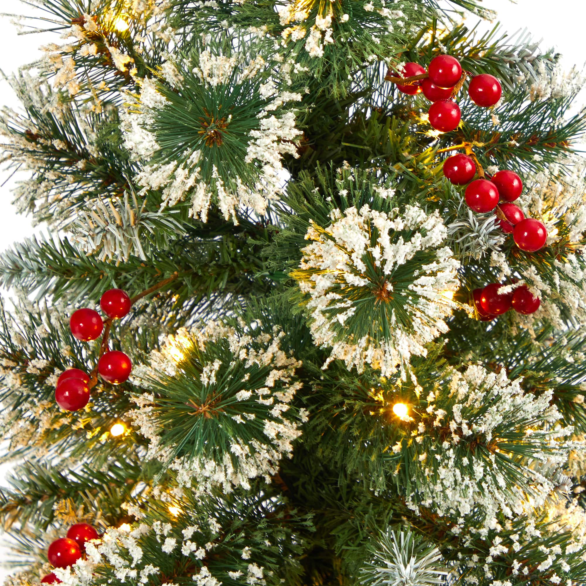 4ft. Pre-Lit Potted Frosted Swiss Pine with Berries Artificial Christmas Tree, Clear LED Lights