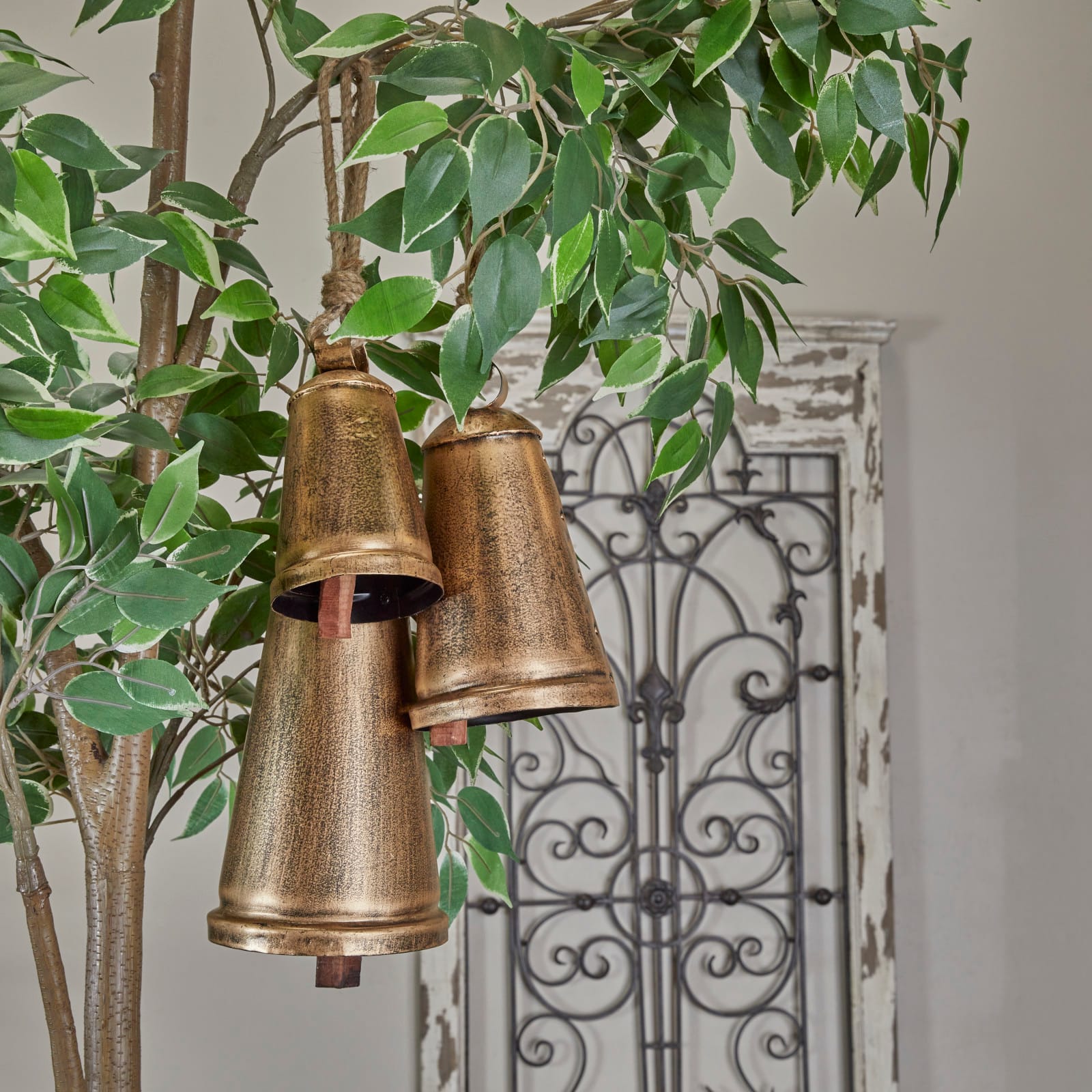 Bronze Metal Bohemian Decorative Cow Bell, Set of 3" 13", 11", 8"