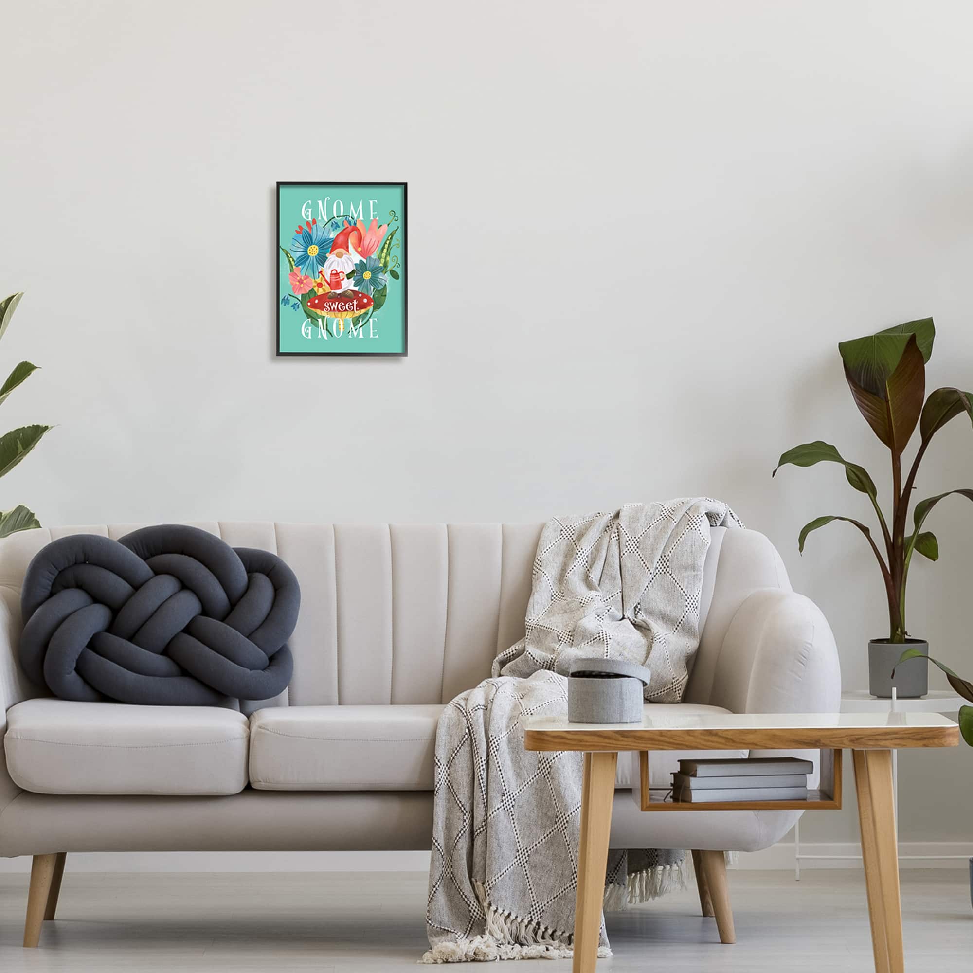 Stupell Industries Gnome Sweet Gnome Phrase Spring Floral Mushroom Garden Framed Wall Art