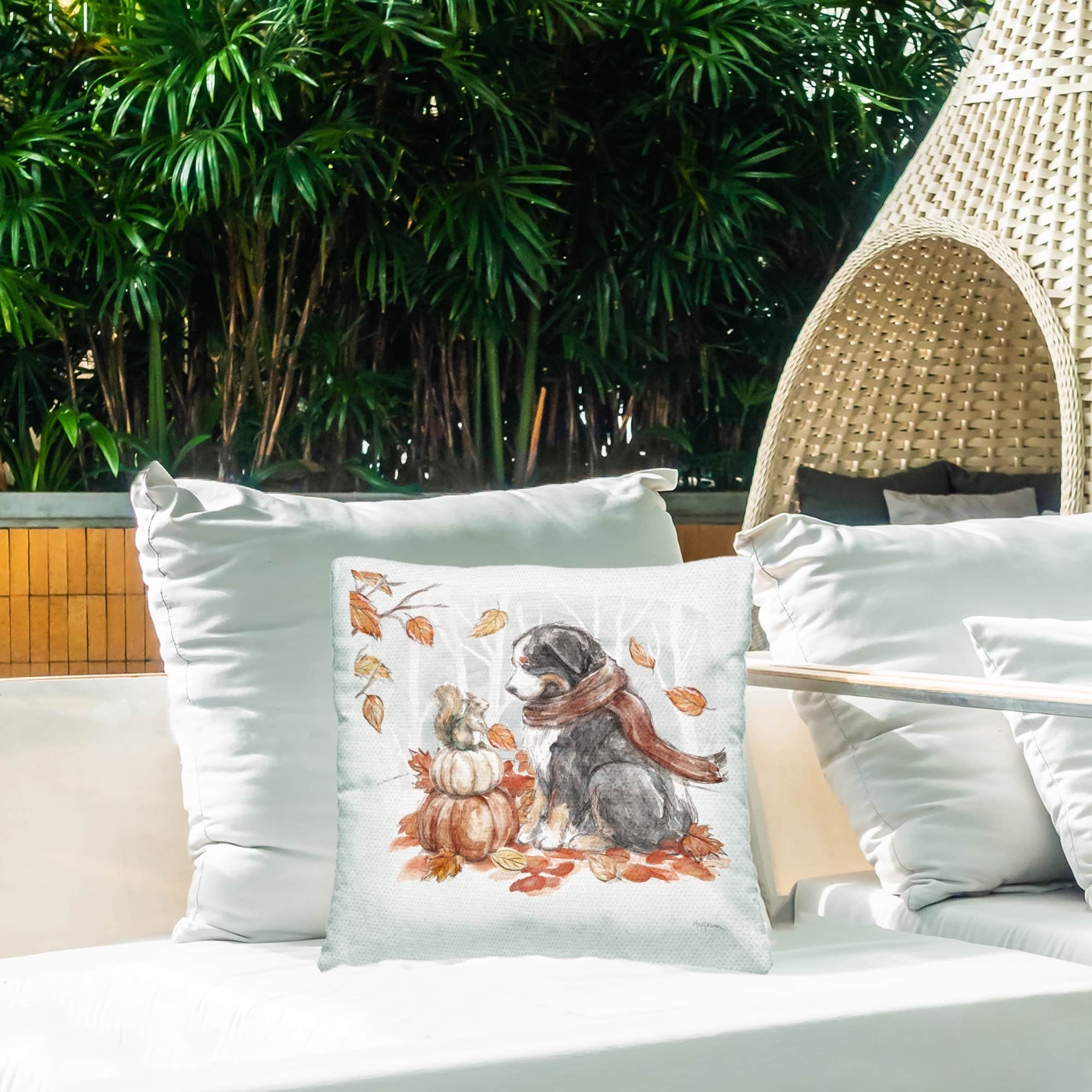 Stupell Industries Dog & Fall Pumpkins Outdoor Printed Pillow