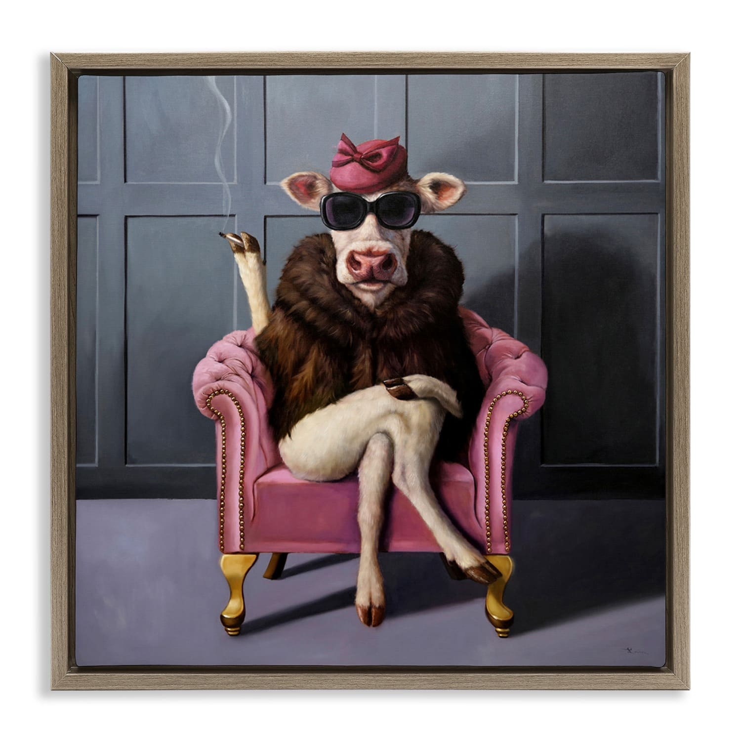 Stupell Industries Trendy Pink Glam Cow Floater Framed Art
