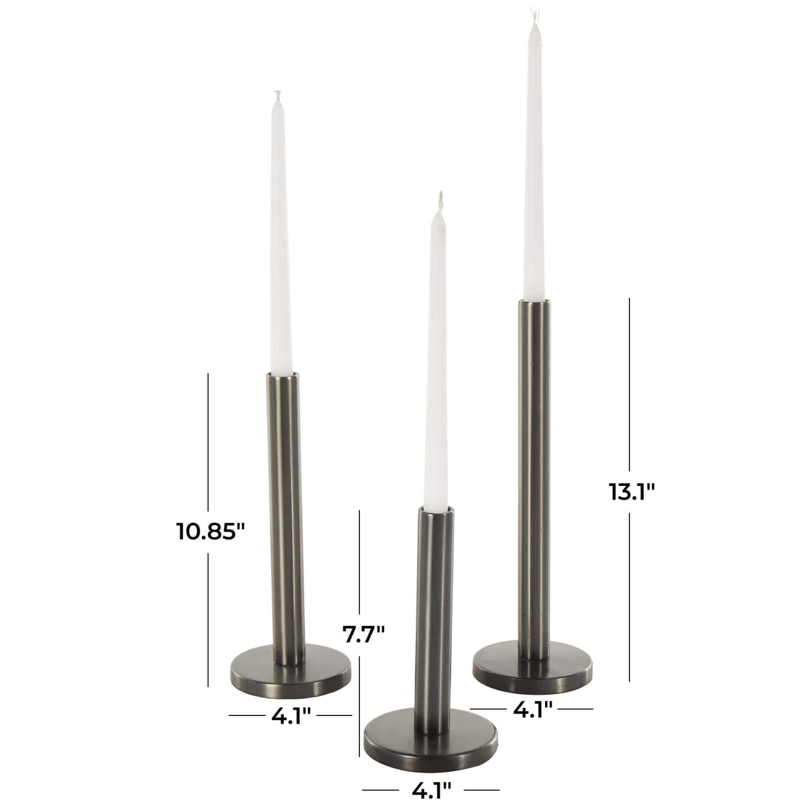 Silver Stainless Steel Slim Decorative Candle Holder with Round Base Set